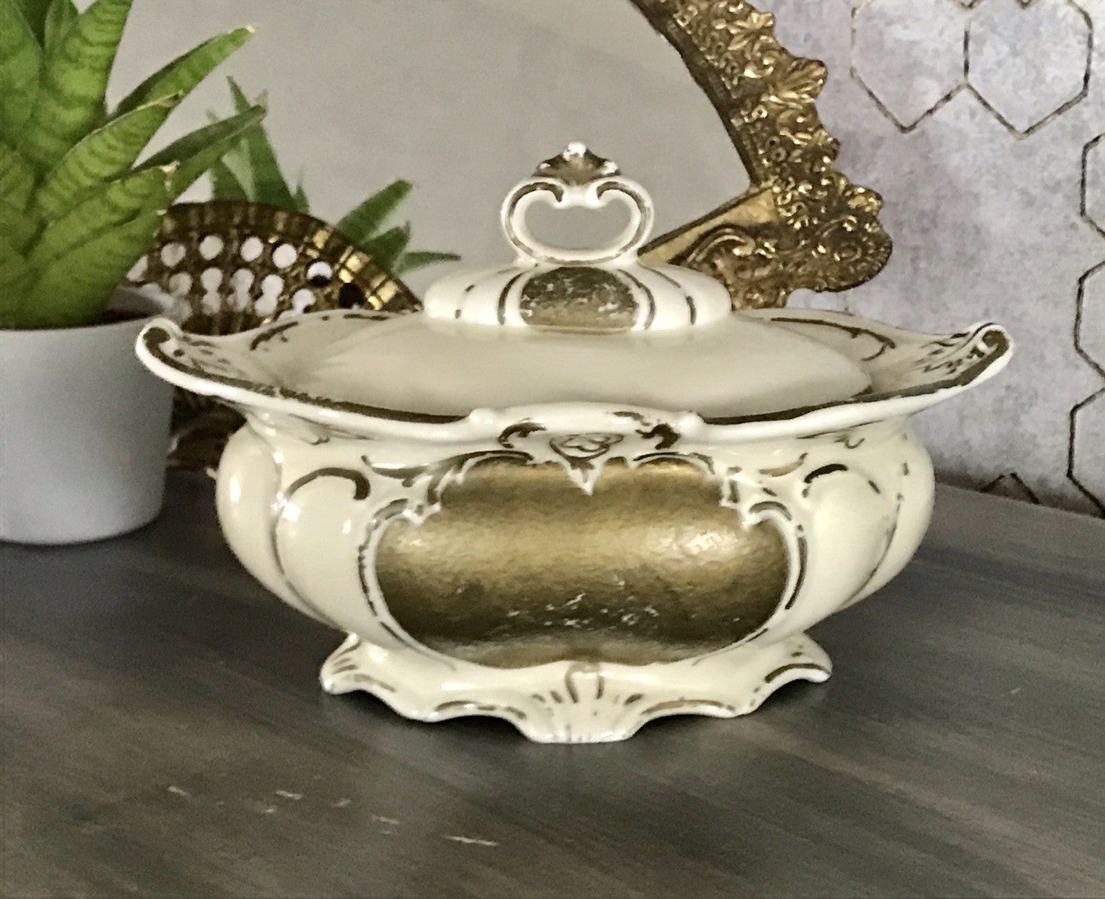 Antik Art Déco Porzellan Dose 02 Deckeldose Schatulle Bonboniere Neu-Tettau 1930