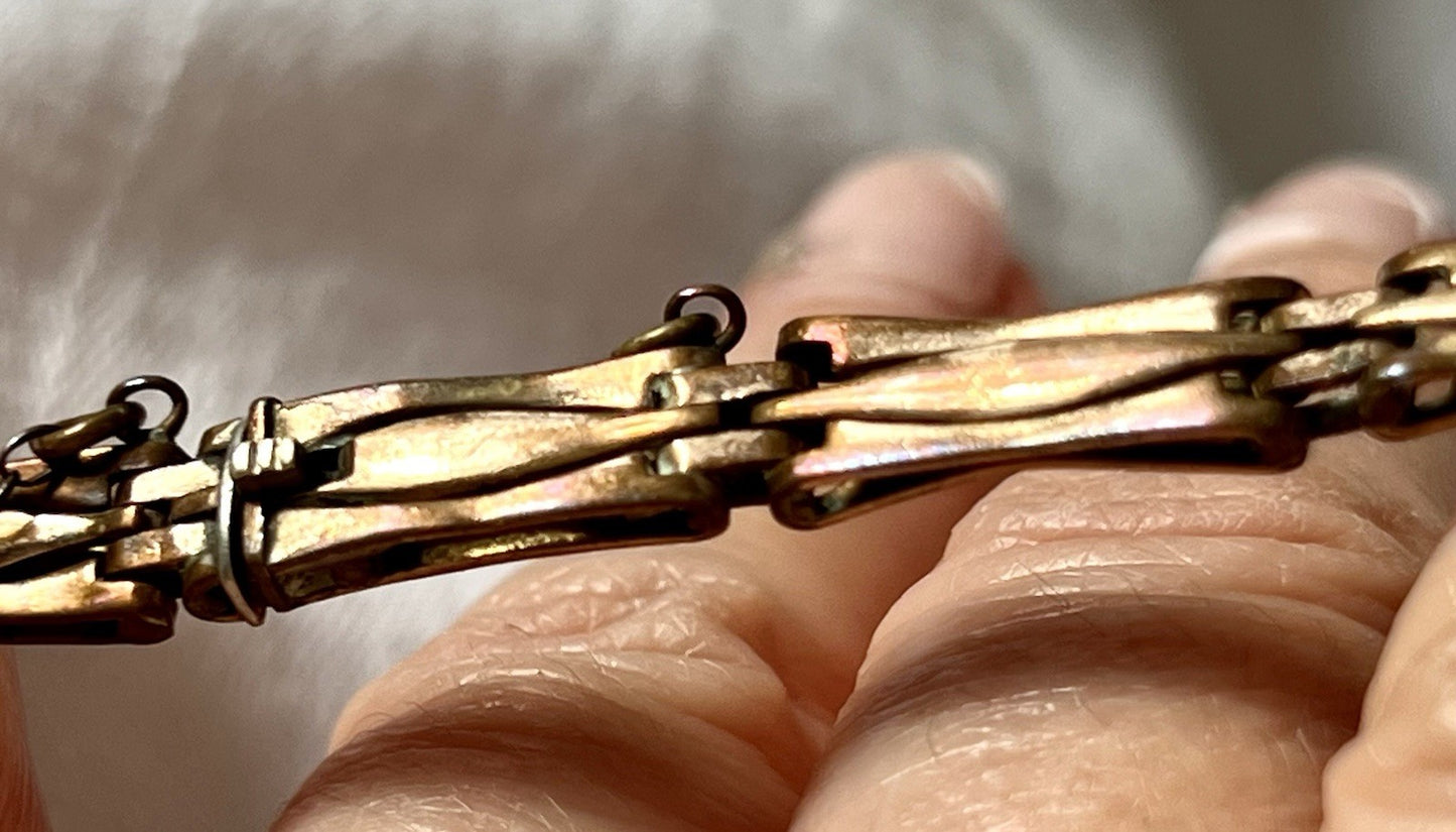 Antik Jugendstil -1900 Glieder- Armband opalisierende Steine vergoldet