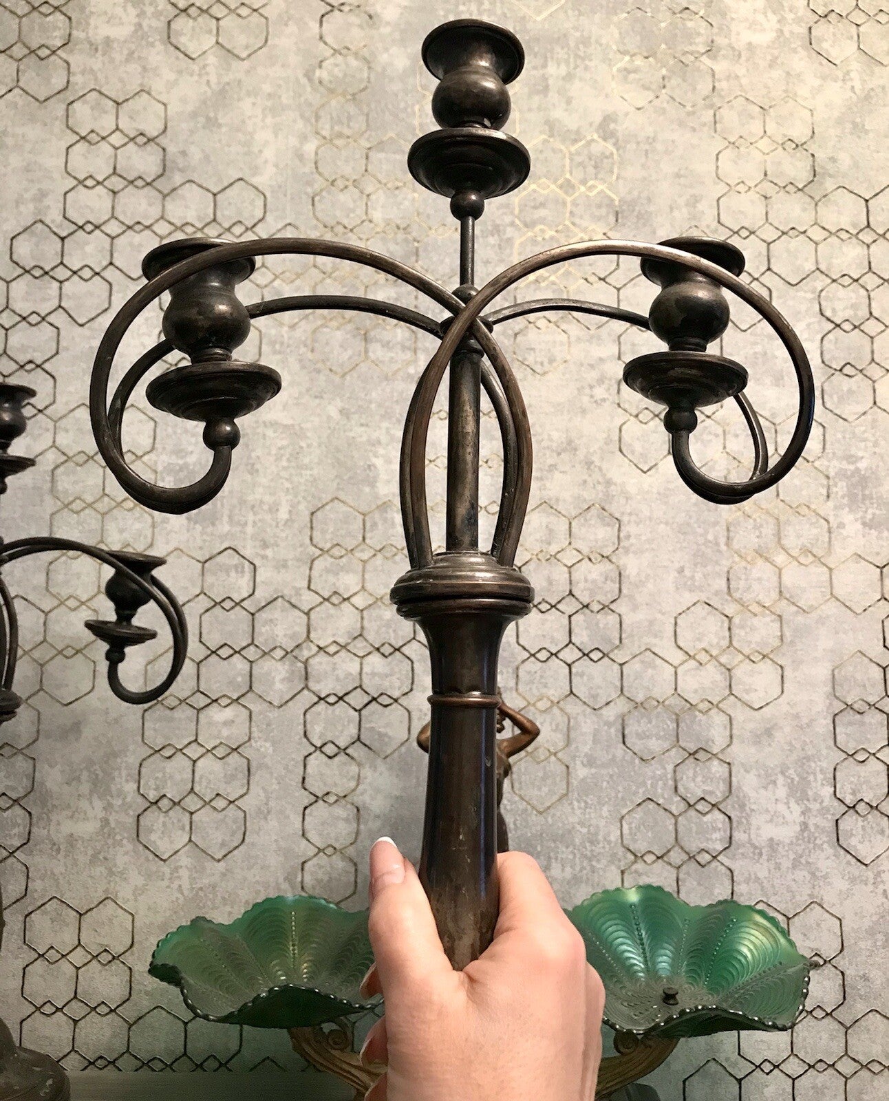 Antik 2 Jugendstil ehemals versilbert Kandelaber Kerzenständer Leuchter ~1890