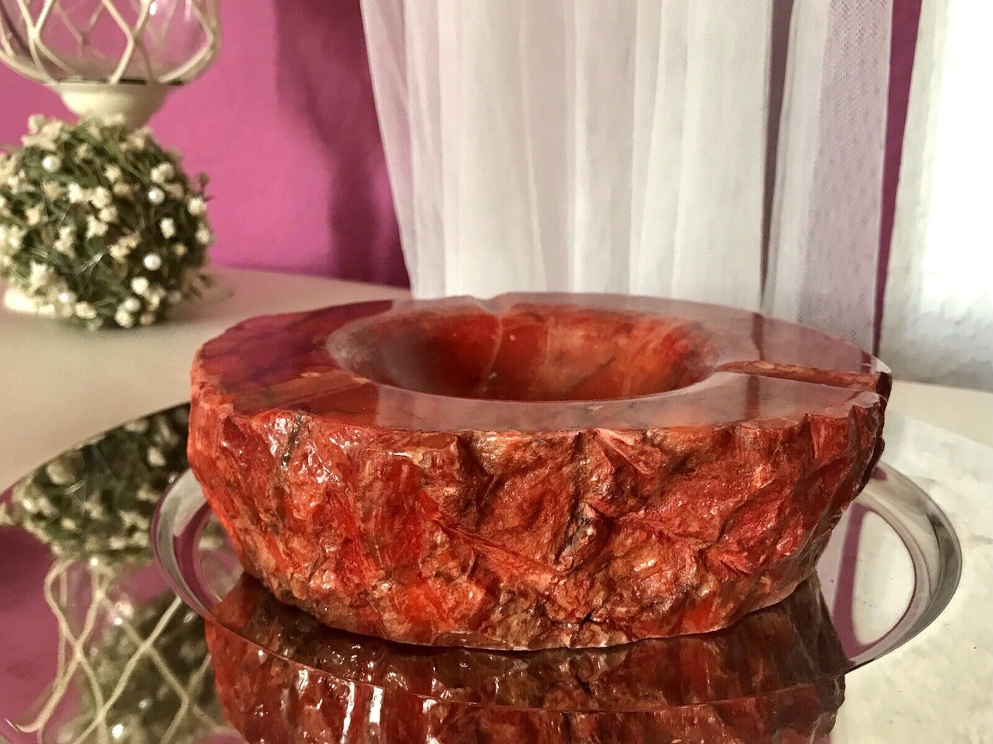 Vintage Aschenbecher Ascher roter Alabaster Romano Bianci 70er Design Klassiker