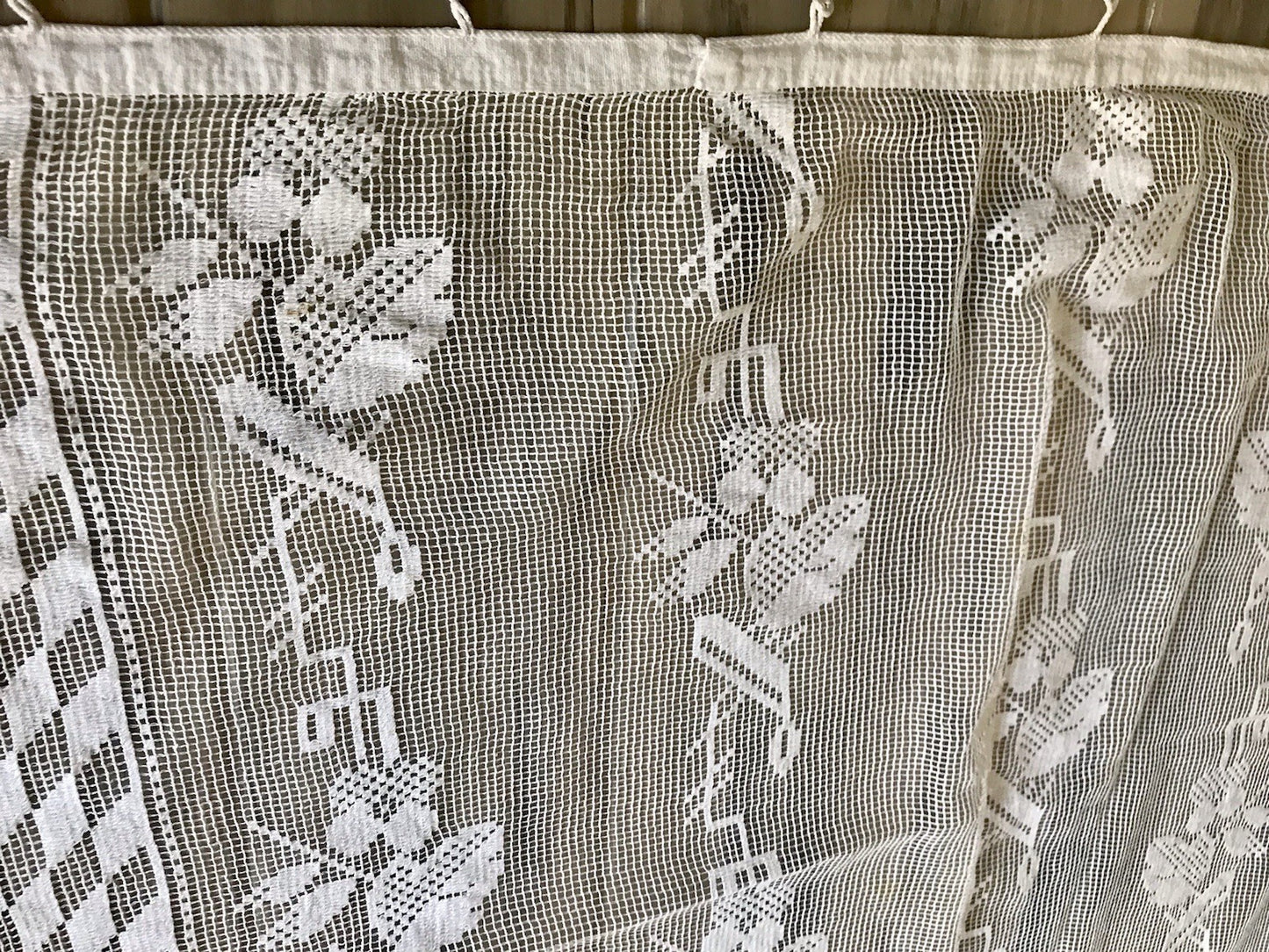 Antik Art Déco Fenster Gardine Vorhang Baumwolle Filetspitze weiß Spitze