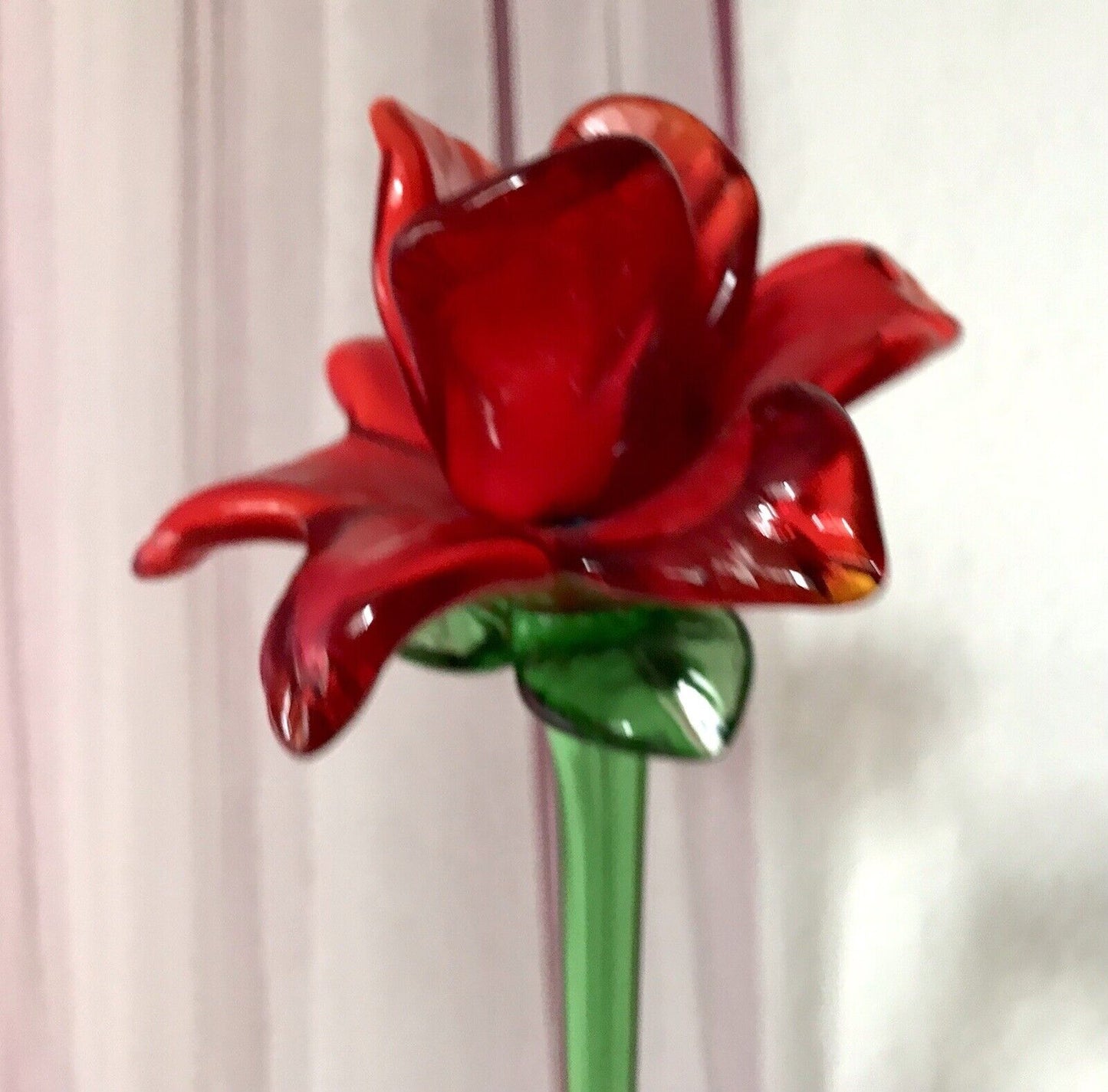 Vintage Murano ? 60er Jahre Glas Blume rote Rose mit Stiel ca. 50 cm lang