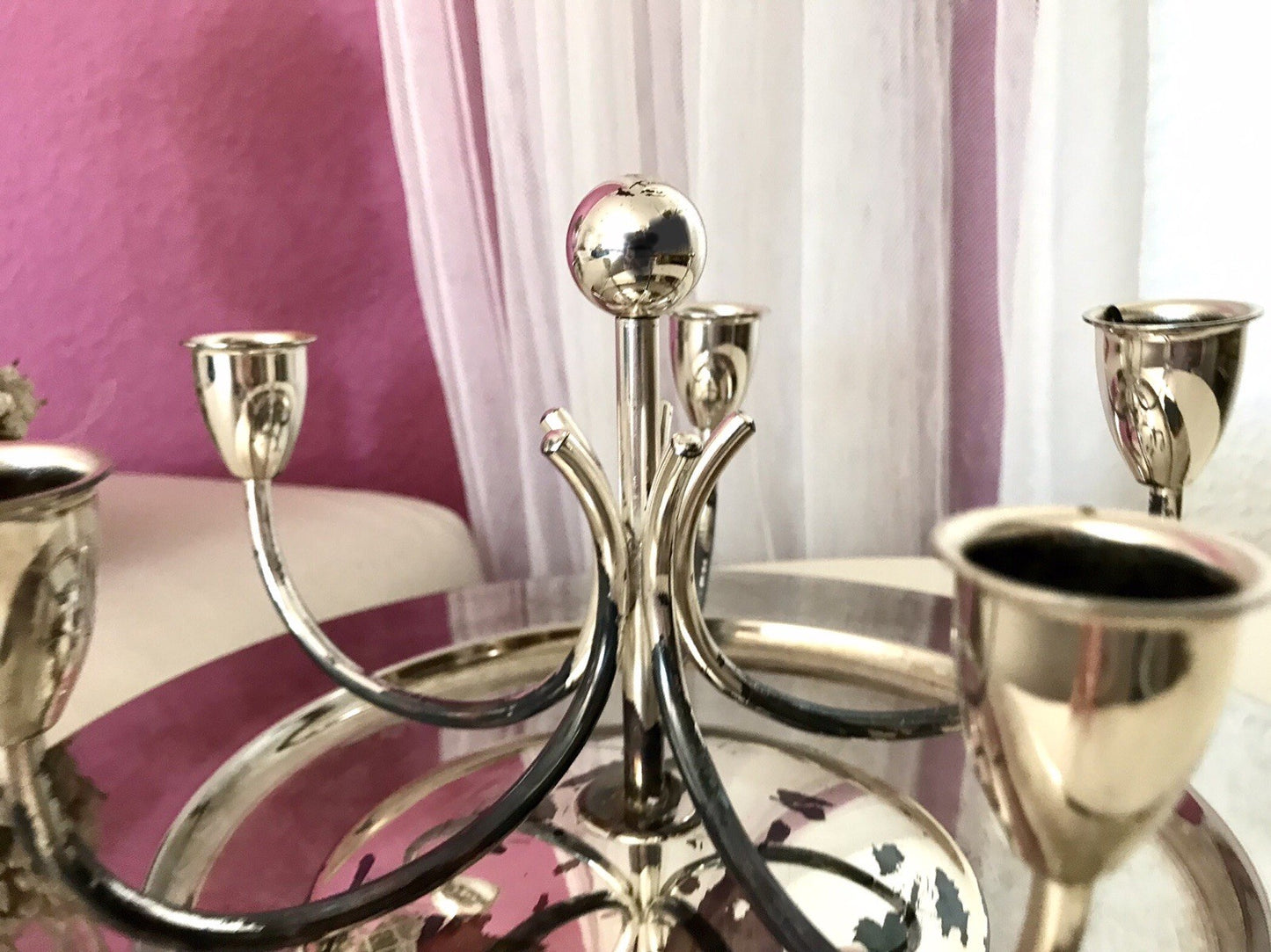 Alt Vintage 60er MCM Kerzenleuchter Kerzenständer Leuchter versilbert