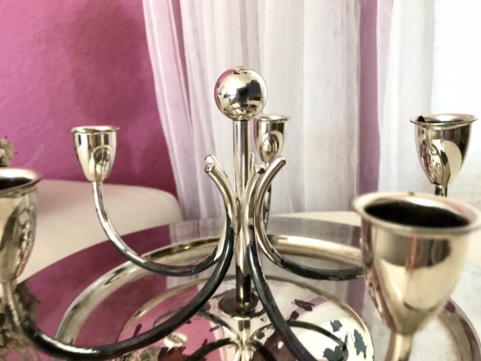 Alt Vintage 60er MCM Kerzenleuchter Kerzenständer Leuchter versilbert