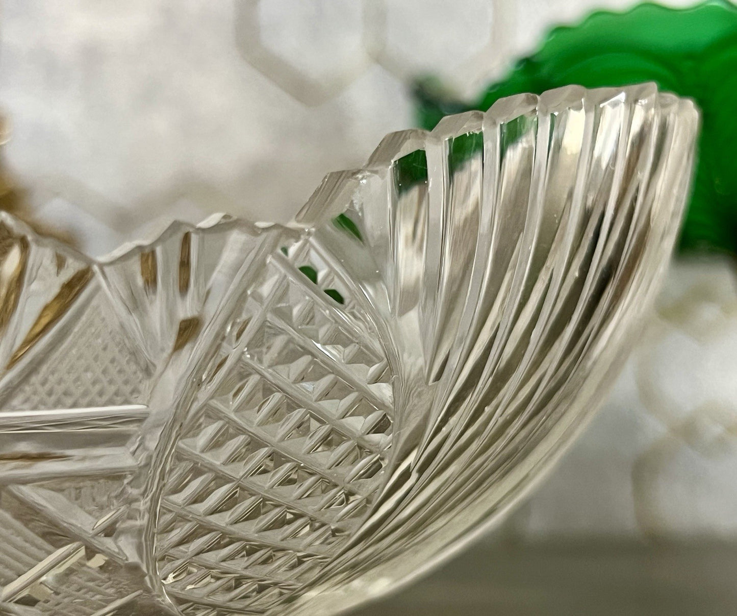 Antik Bleikristall Schale Glasschale Jardiniere Kristallglas Schiffchen Schliff