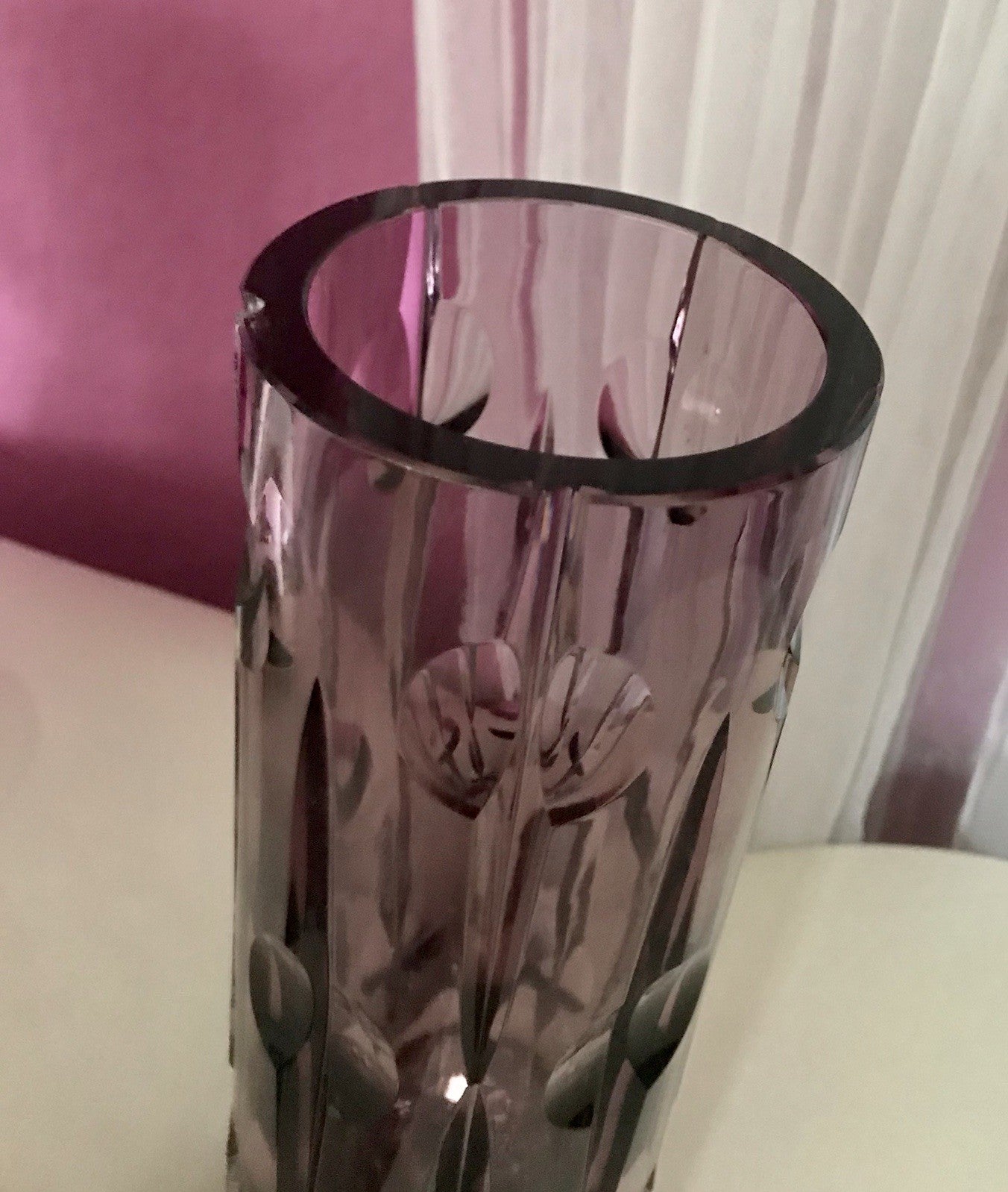 Vintage Edel Vase Glasvase Kristallglas lila groß Schliff Designer Karel Wünsch