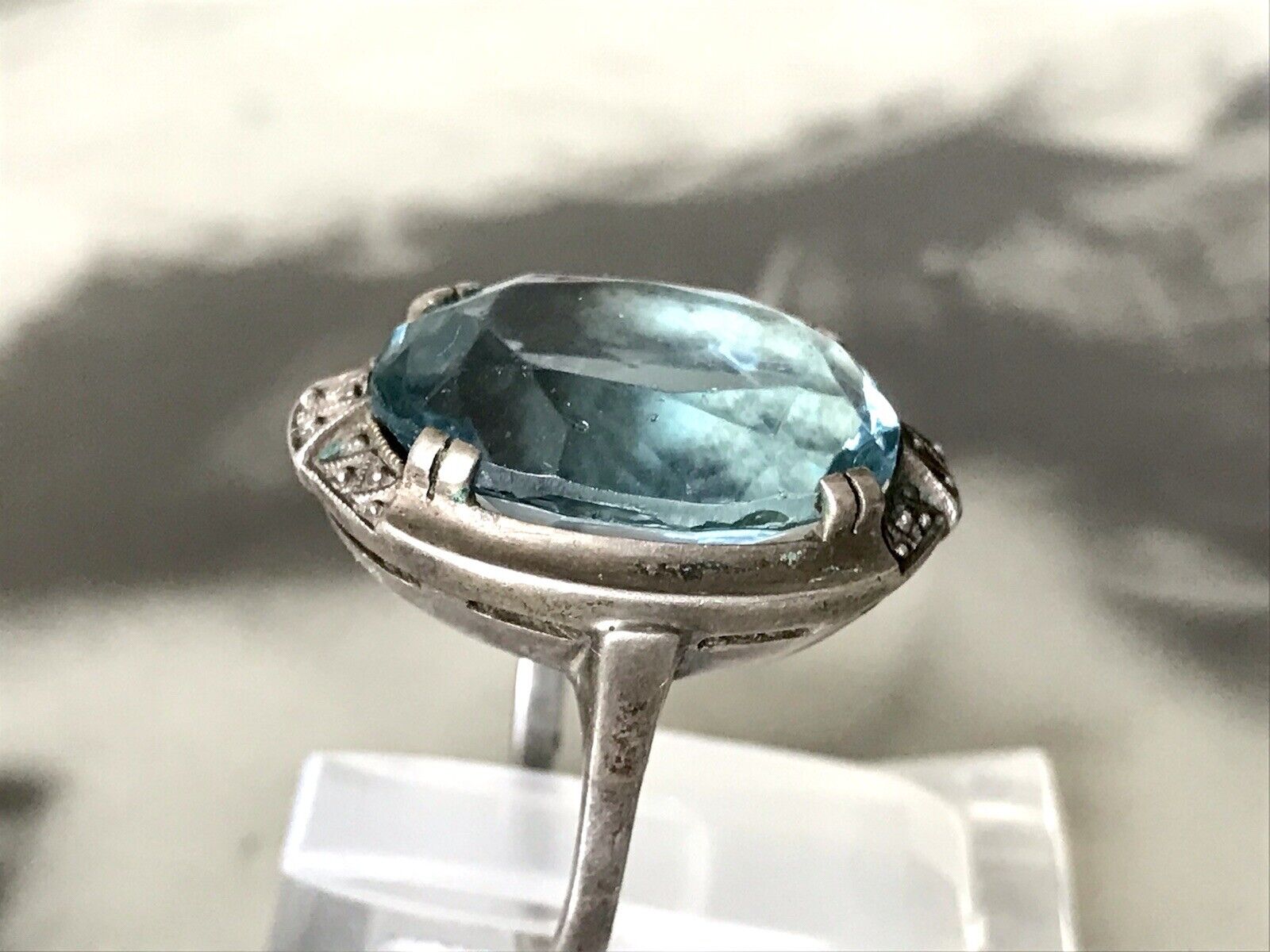 Antik Art Déco Edel blauer Stein DAMEN RING Silber 835 Super Design Gr.53 16,8