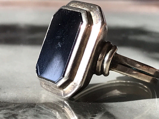 Antik Art Déco Edel Onyx Siegel RING Silber 835 Gr.60