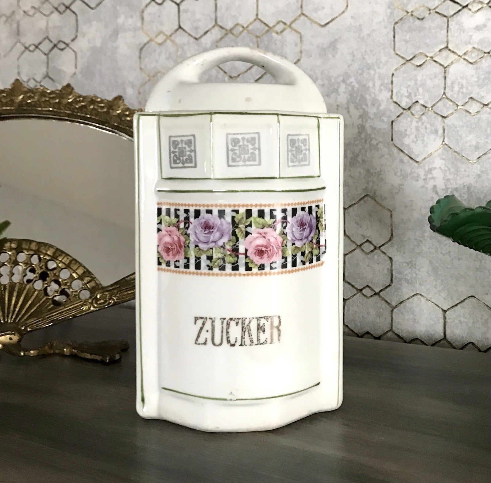 Antik Porzellan Dose Vorratsgefäß Vorratsdose Zucker Rosen Jugendstil Art Déco