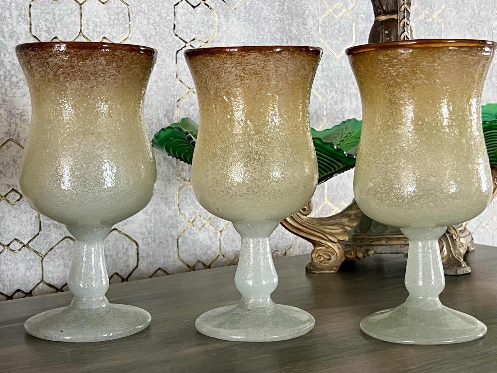 Antik Art Deco 3 Weingläser Weinkelche Glas Murano Pulegoso Napoleone Martinuzzi