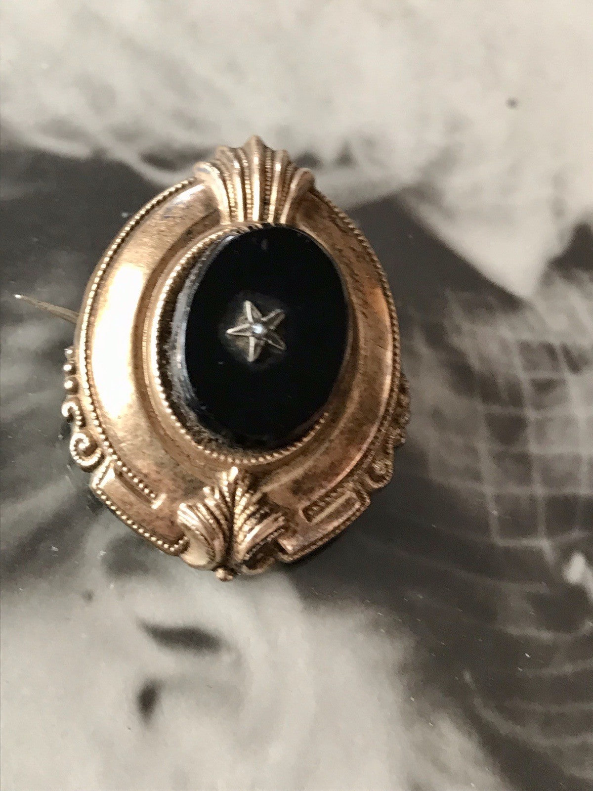 Antik Brosche Walzgold auf Silber gold Anhänger? Schaumgold Doublè Onyx
