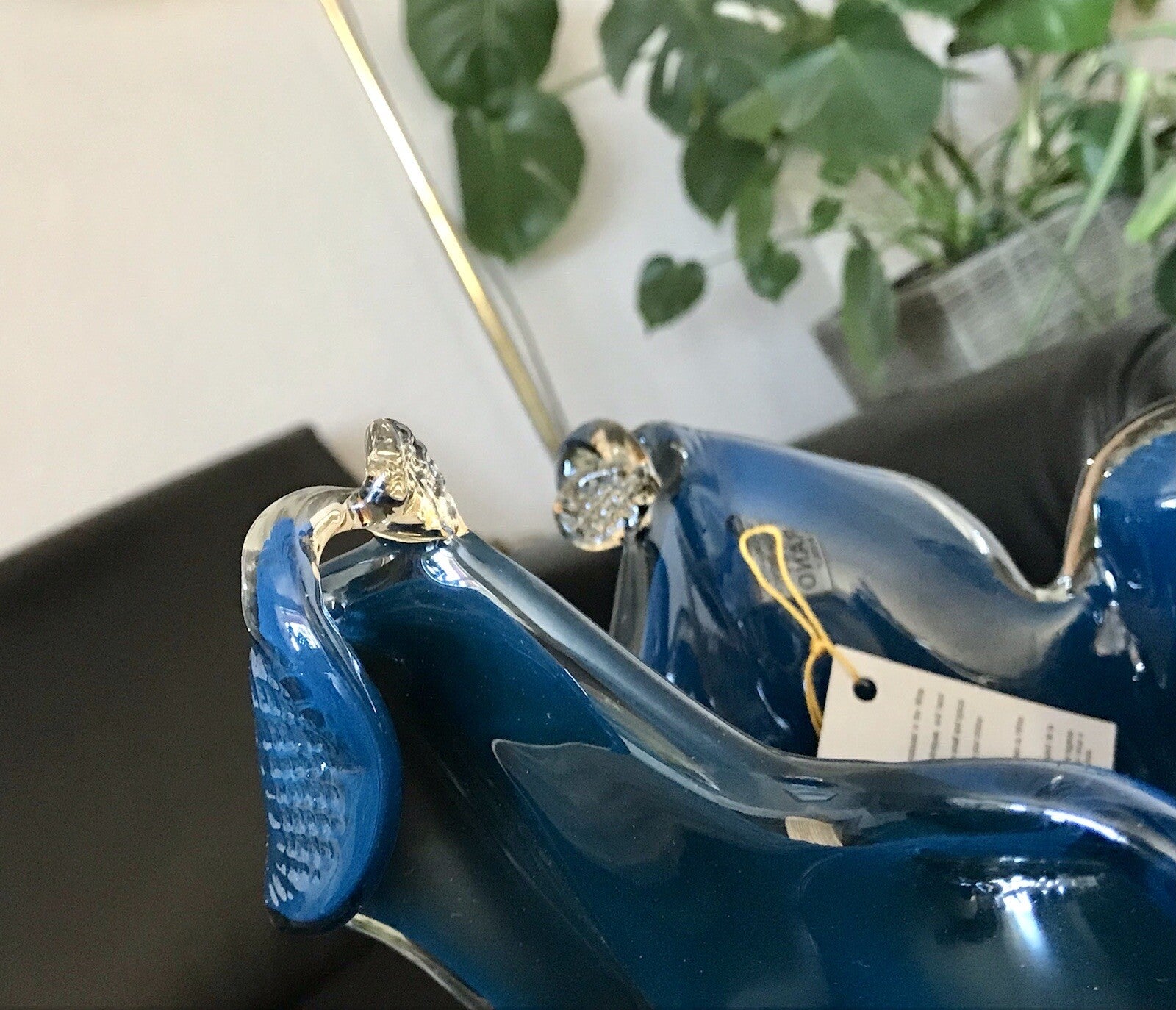 Vintage Murano Schale Vase Glas Petrol Blau metallic irisierend Edel Aufkleber