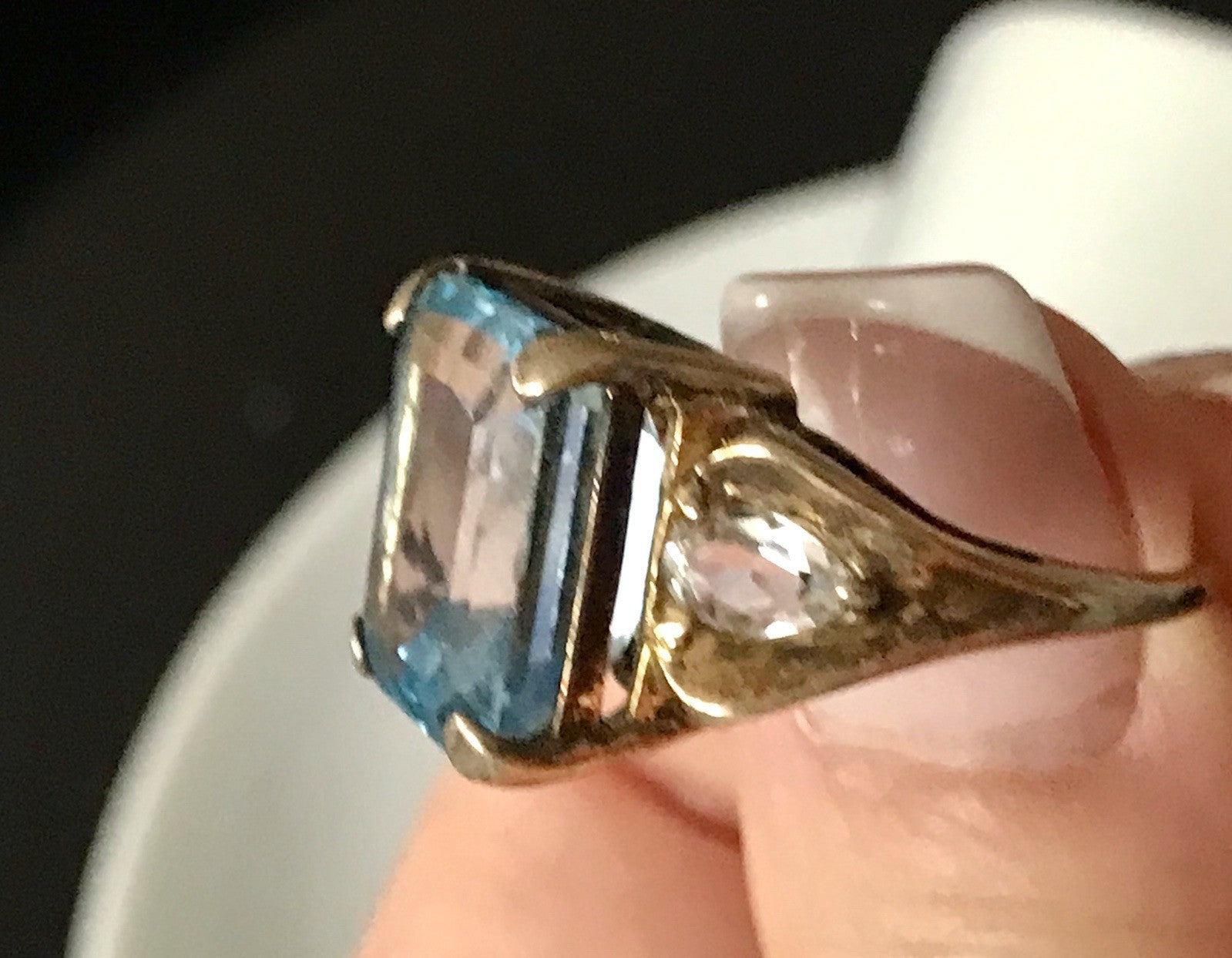 Vintage alt Damen Ring blauer Stein Silber vergoldet 925 Gr.56 17,8 wunderschön!