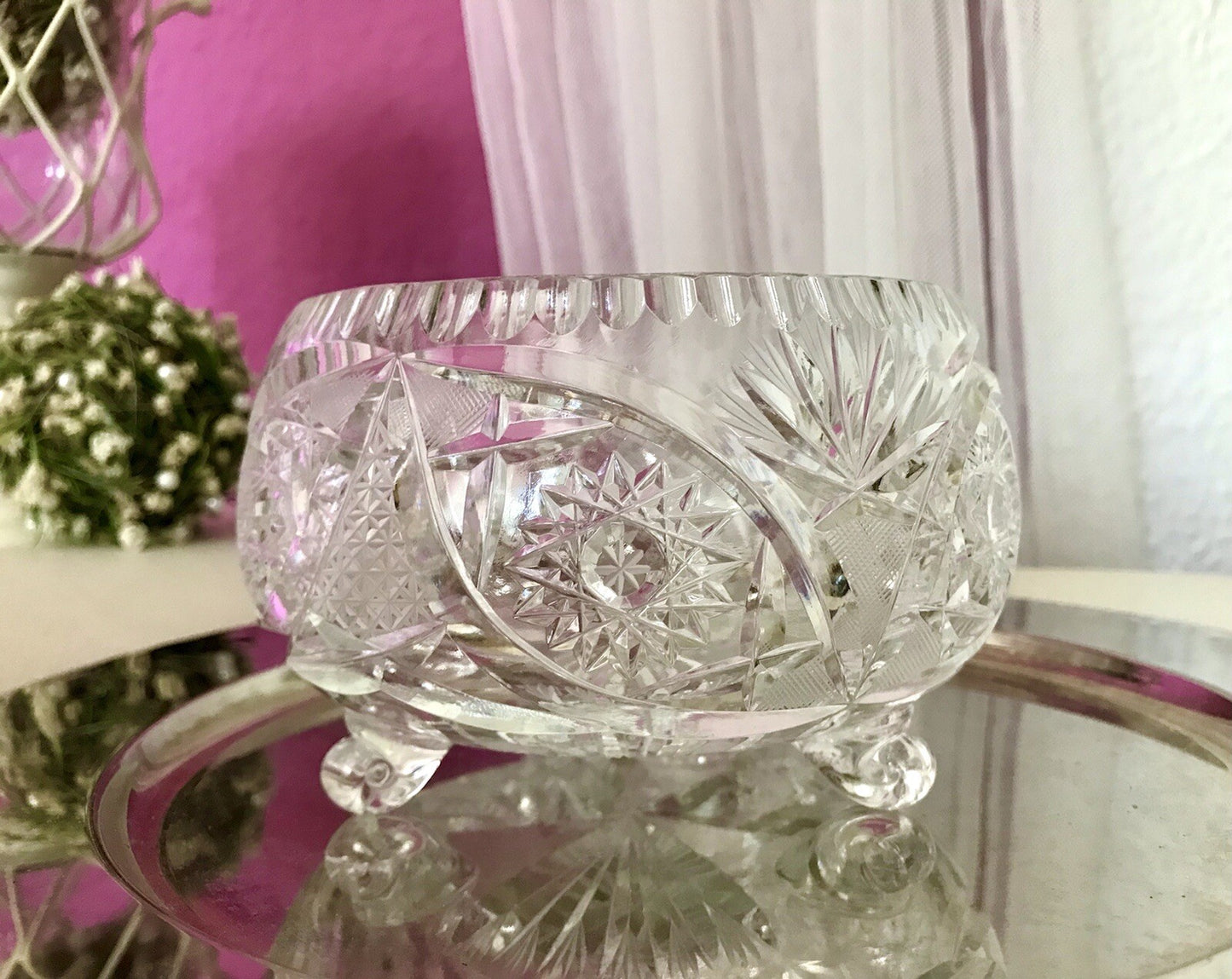 Alt Vintage Bleikristall Bonboniere Schale Glas edel Kristallglas PRL Polen