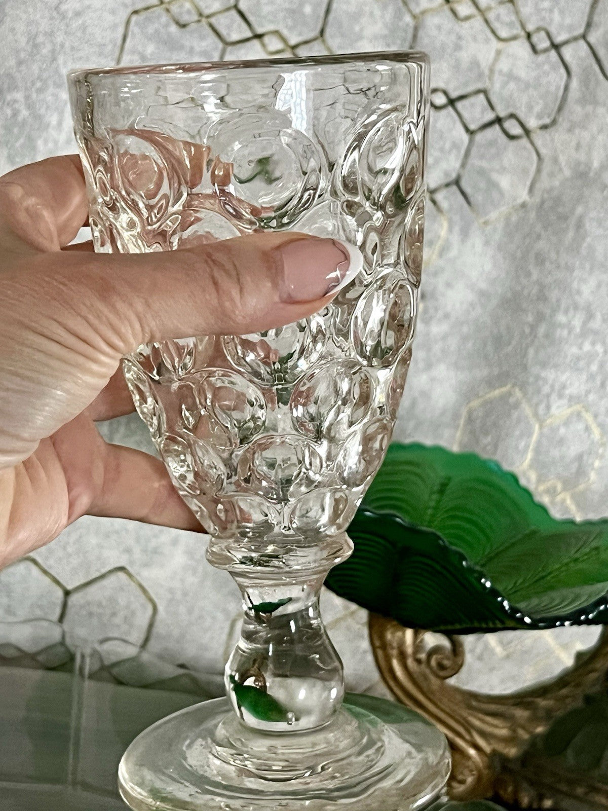 Antik  Biedermeier Tausendaugen Fußbecher Bierglas Ale Glas Abriss
