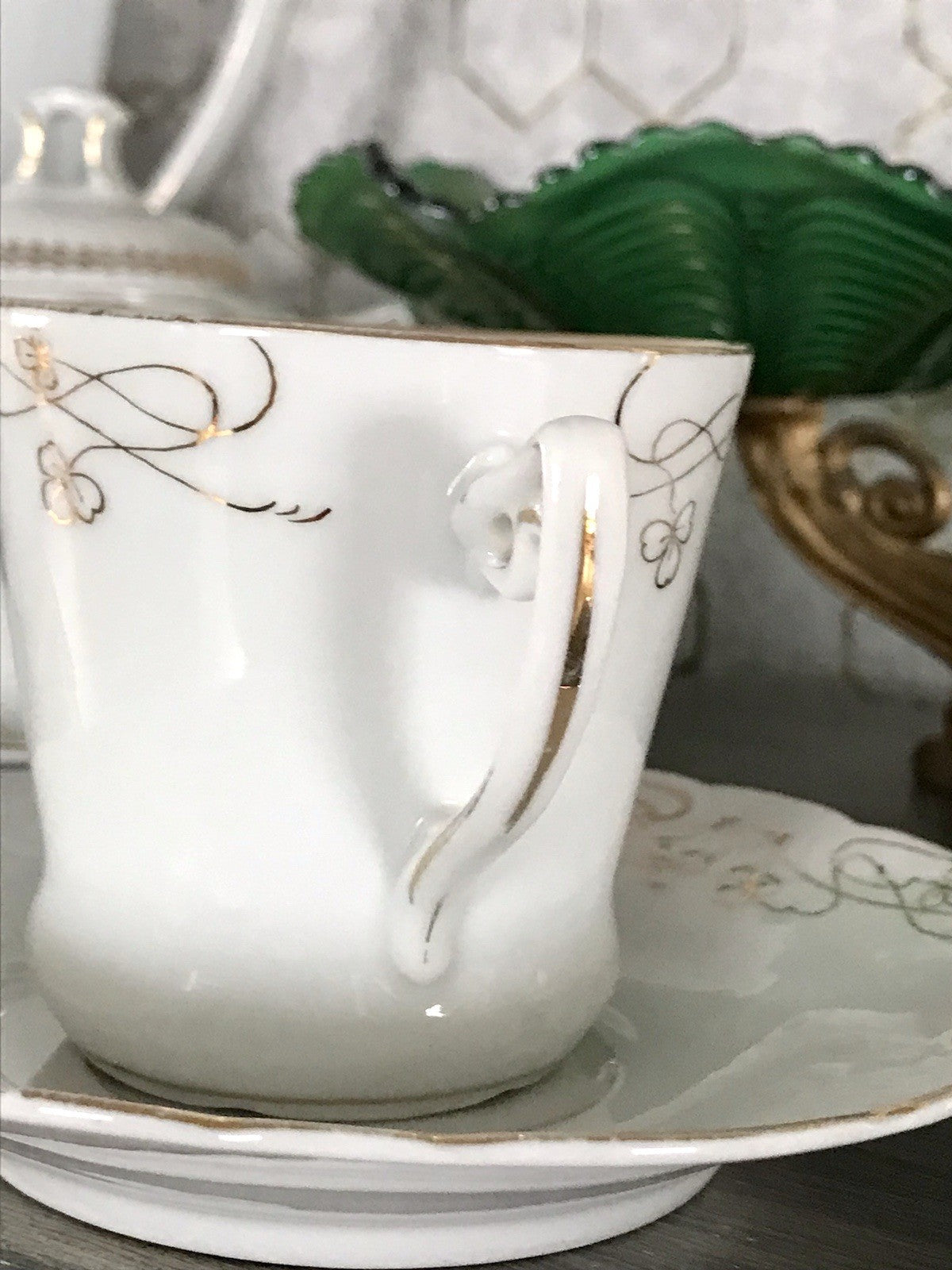 Antik reines Jugendstil Porzellan Kaffeeservice weiß gold 5 Pers. WOW!