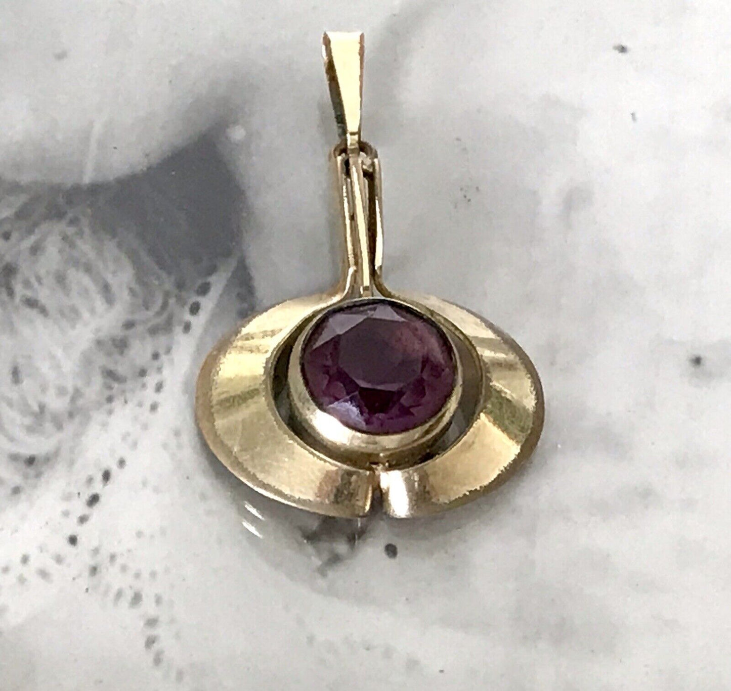Vintage TeKa Designer Anhänger lila Stein Amethyst? Amerik. Doublè vergoldet