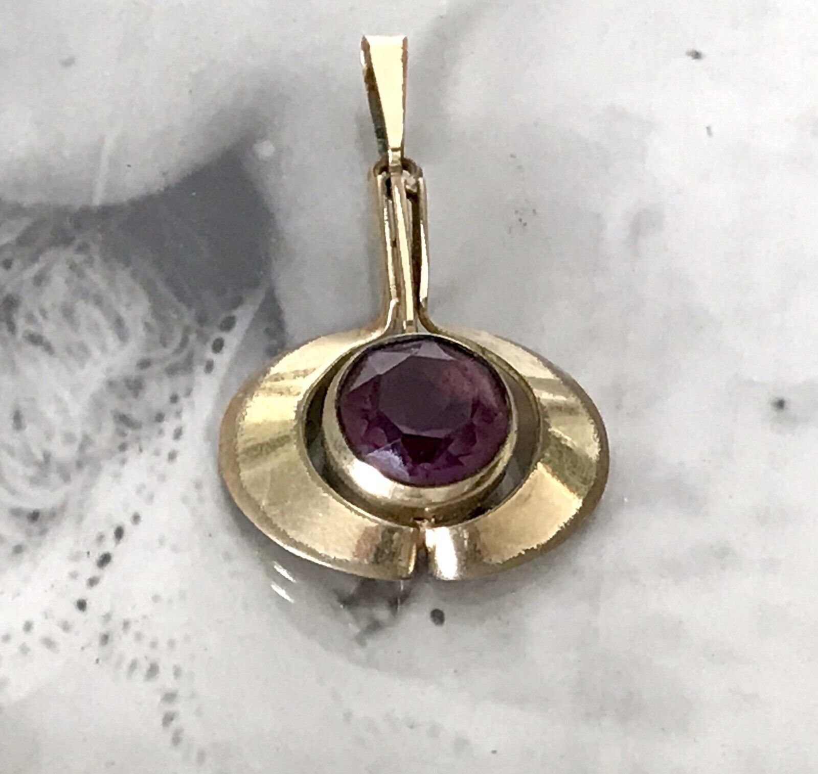 Vintage TeKa Designer Anhänger lila Stein Amethyst? Amerik. Doublè vergoldet