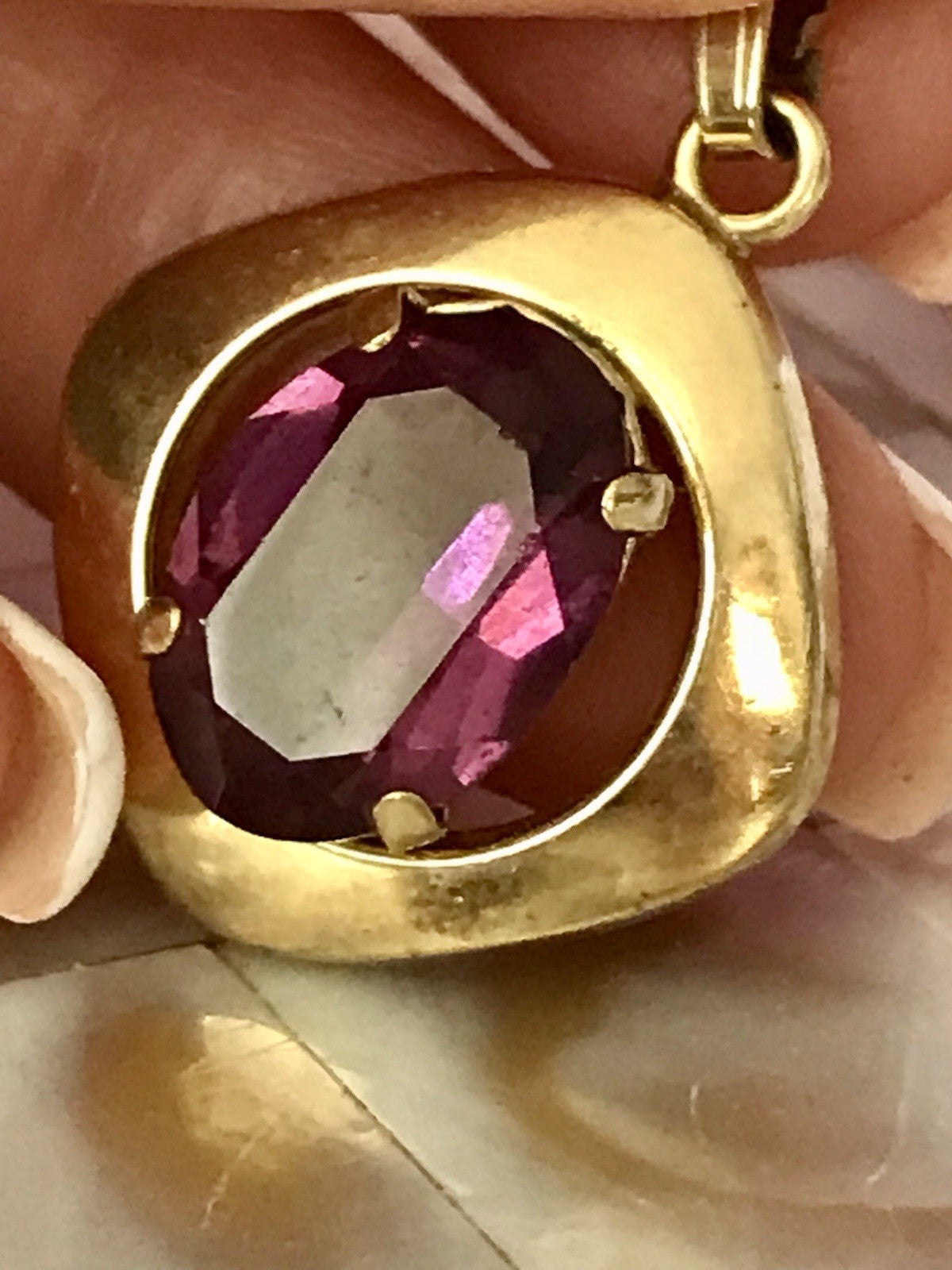 Vintage Designer Anhänger lila Stein Amethyst? Amerik. Doublè vergoldet
