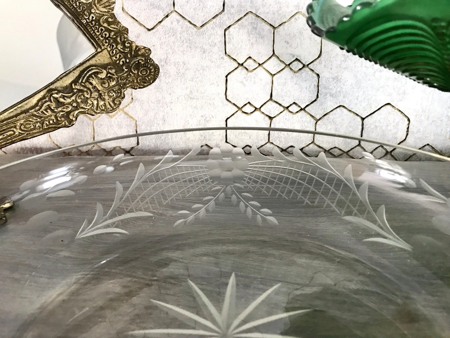 Antik EDEL Art Déco Schale Glasschale mundgeblasen geschliffen mit Henkeln