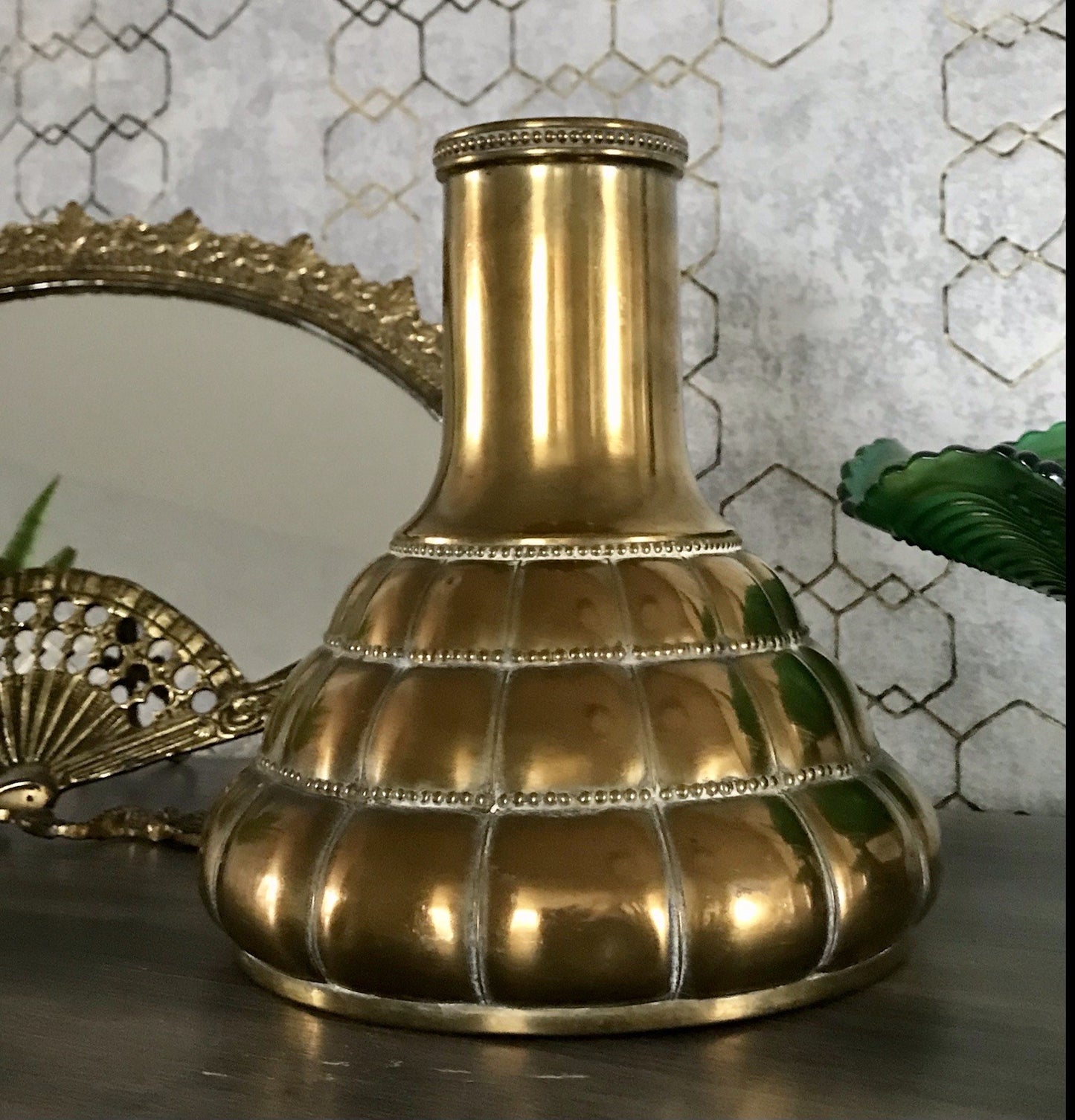 Antik WMF Straußenmarke Jugendstil Art Déco Messing Vase Relief