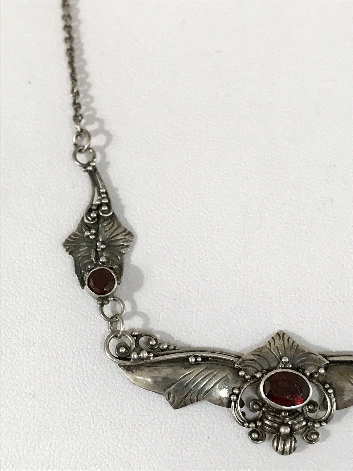 Antik 925 Sterling Silber Collier Halskette Kette rote Steine Granate?