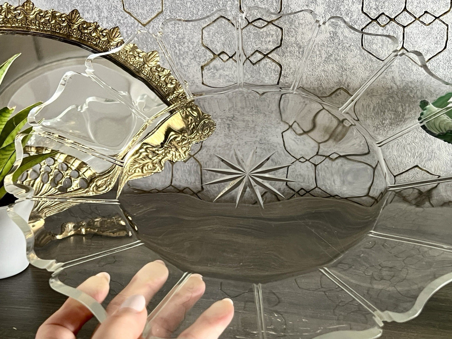 Antik Biedermeier Groß  Schale Teller Glasschale um 1850 geschnitten