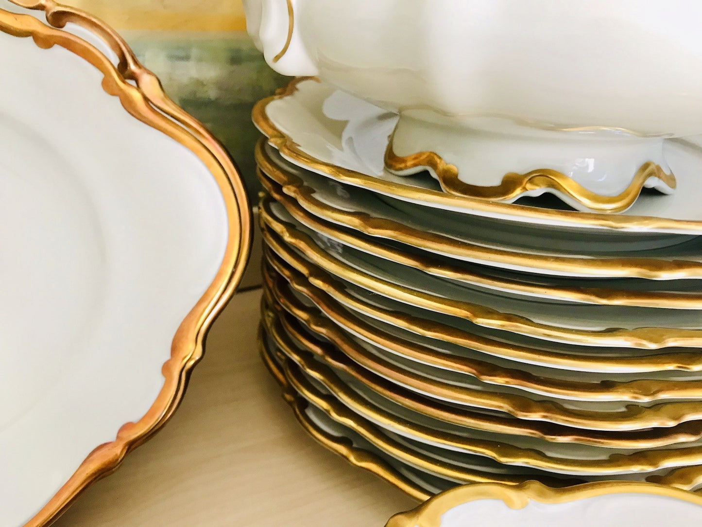 Antik Art Déco Porzellan Tafelservice goldene Ranke EDEL Mitterteich 12 Personen