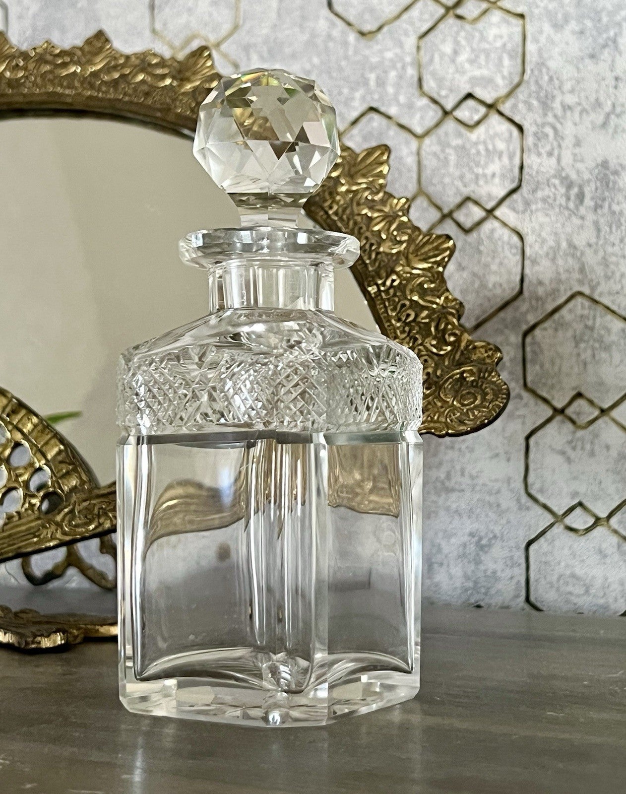 Antik Baccarat 1x Flakon Parfüm kleine Glaskaraffe Schnitt Bleikristall