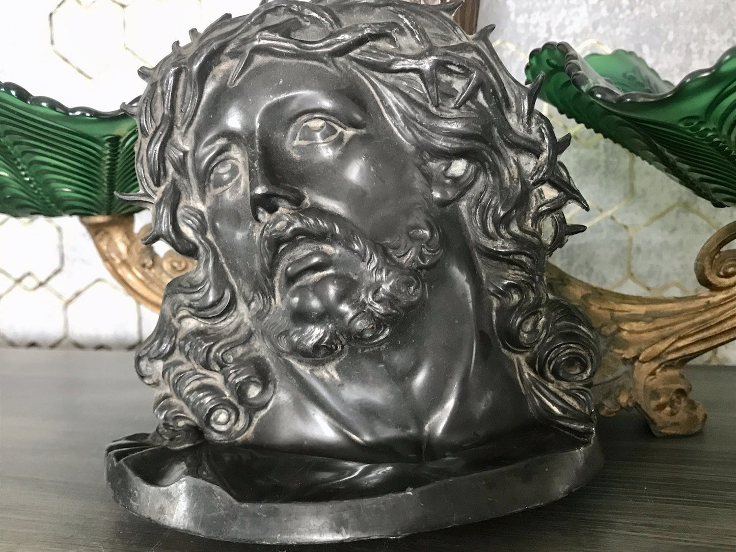 Antik Zinn? Relief Jesus Büste Dornkrone Figur Guss?  schön