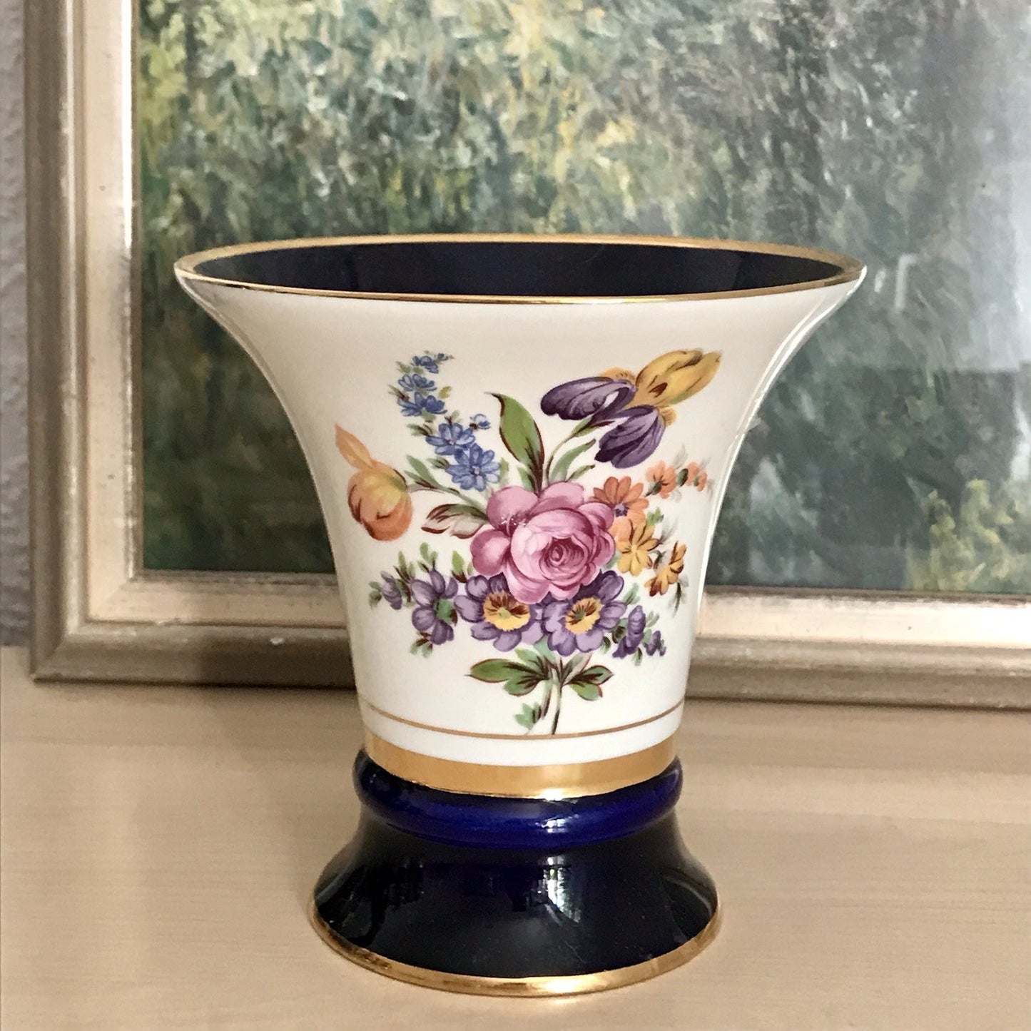 Vintage Alt Porzellan Prunkvase Vase Echt Kobalt blau Royal Dux Porzellan Böhmen