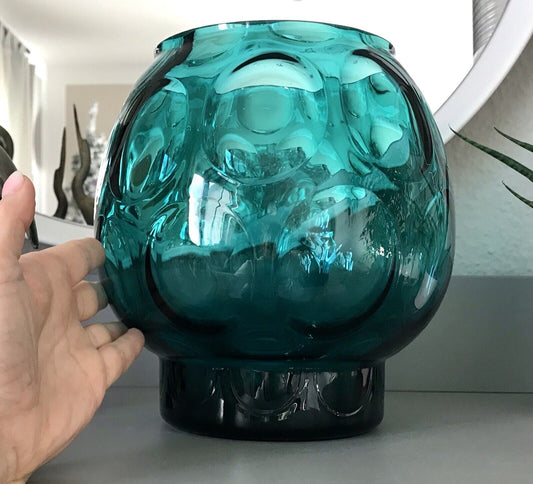 Vintage 60er Design Glasvase Glas Petrol  Grün Vase Bubble Sputnik Ära Bowle