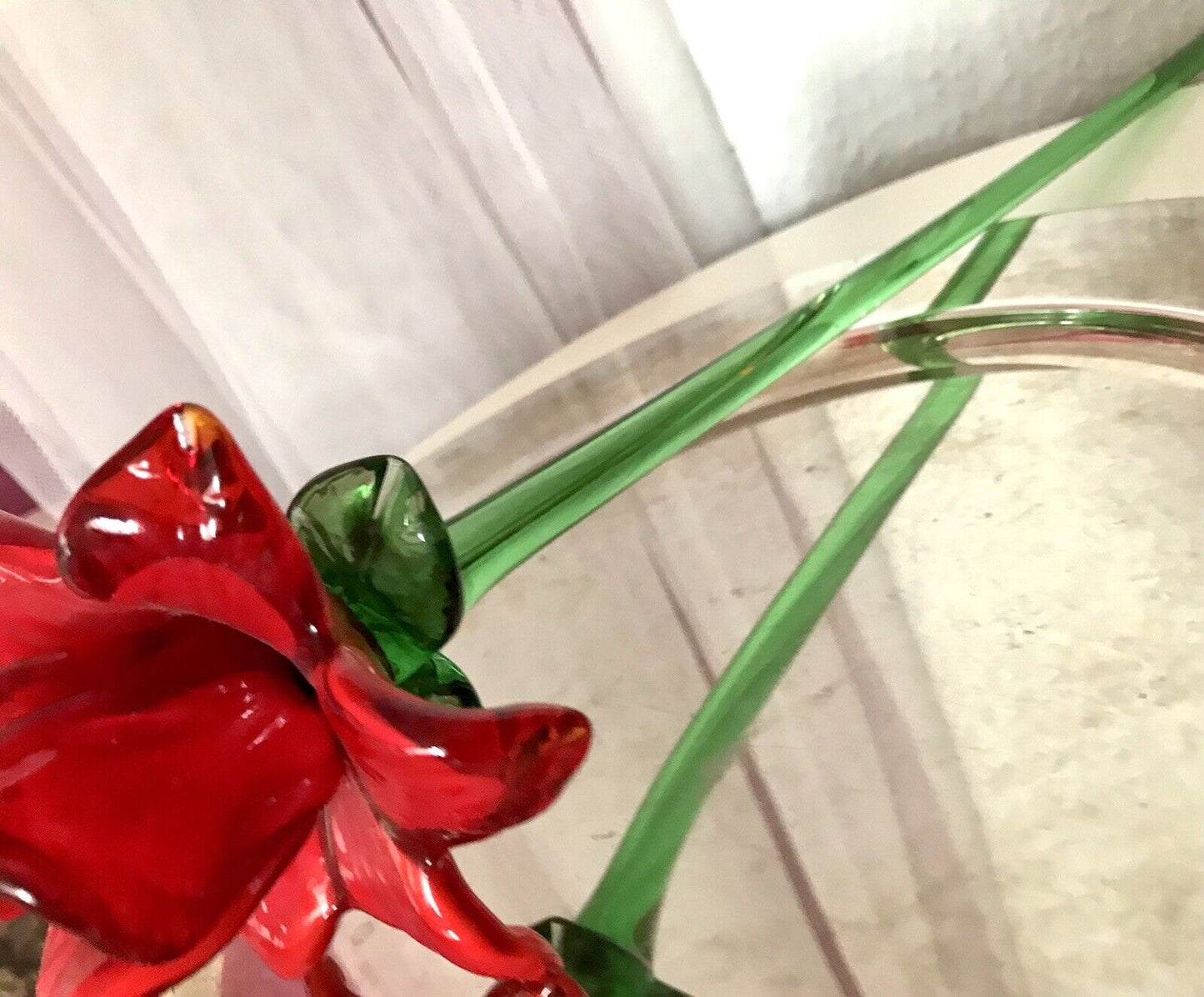 Vintage Murano ? 60er Jahre Glas Blume rote Rose mit Stiel ca. 50 cm lang