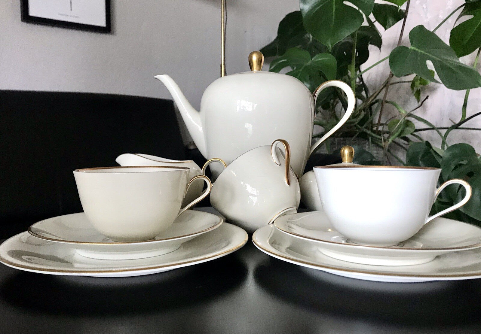 Vintage Art Déco elfenbein Porzellan Kaffeeservice Service 12 Pers. Edelstein
