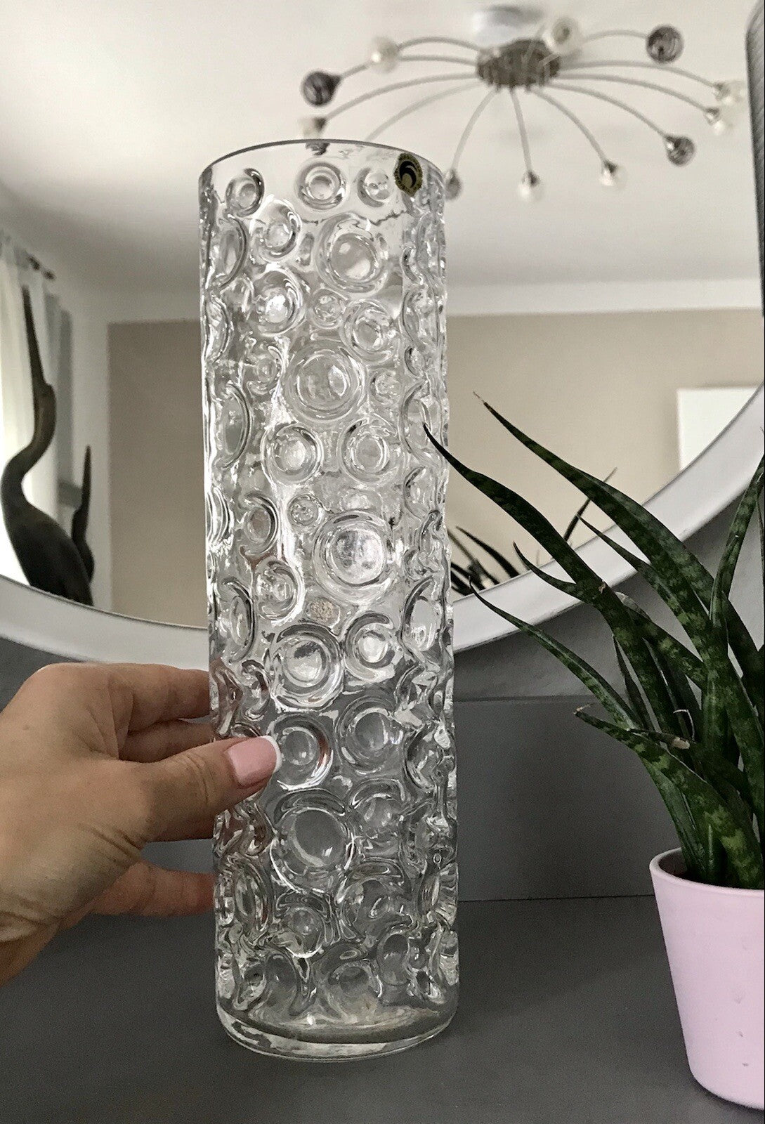 Vintage 60er 70er Design hohe Glasvase Glas Vase Bubble Op Art Hirschberg