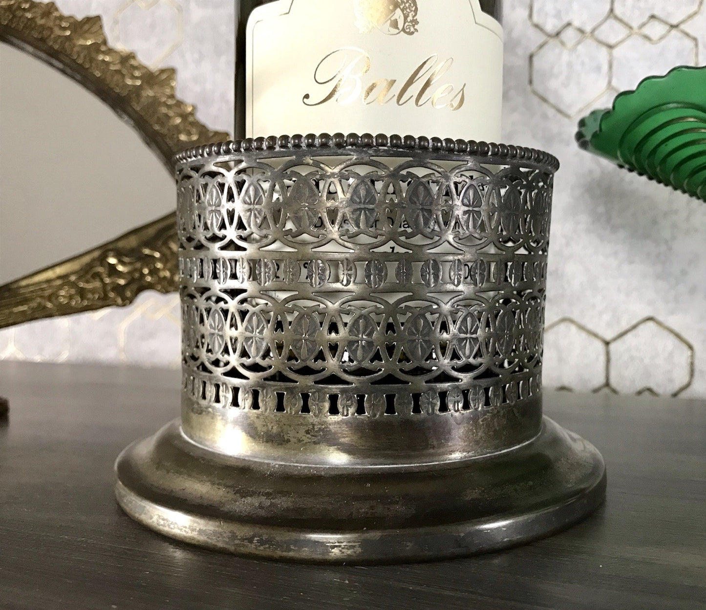 Antik Flaschenhalter Weinflaschenhalter versilbert Jugendstil wunderschön