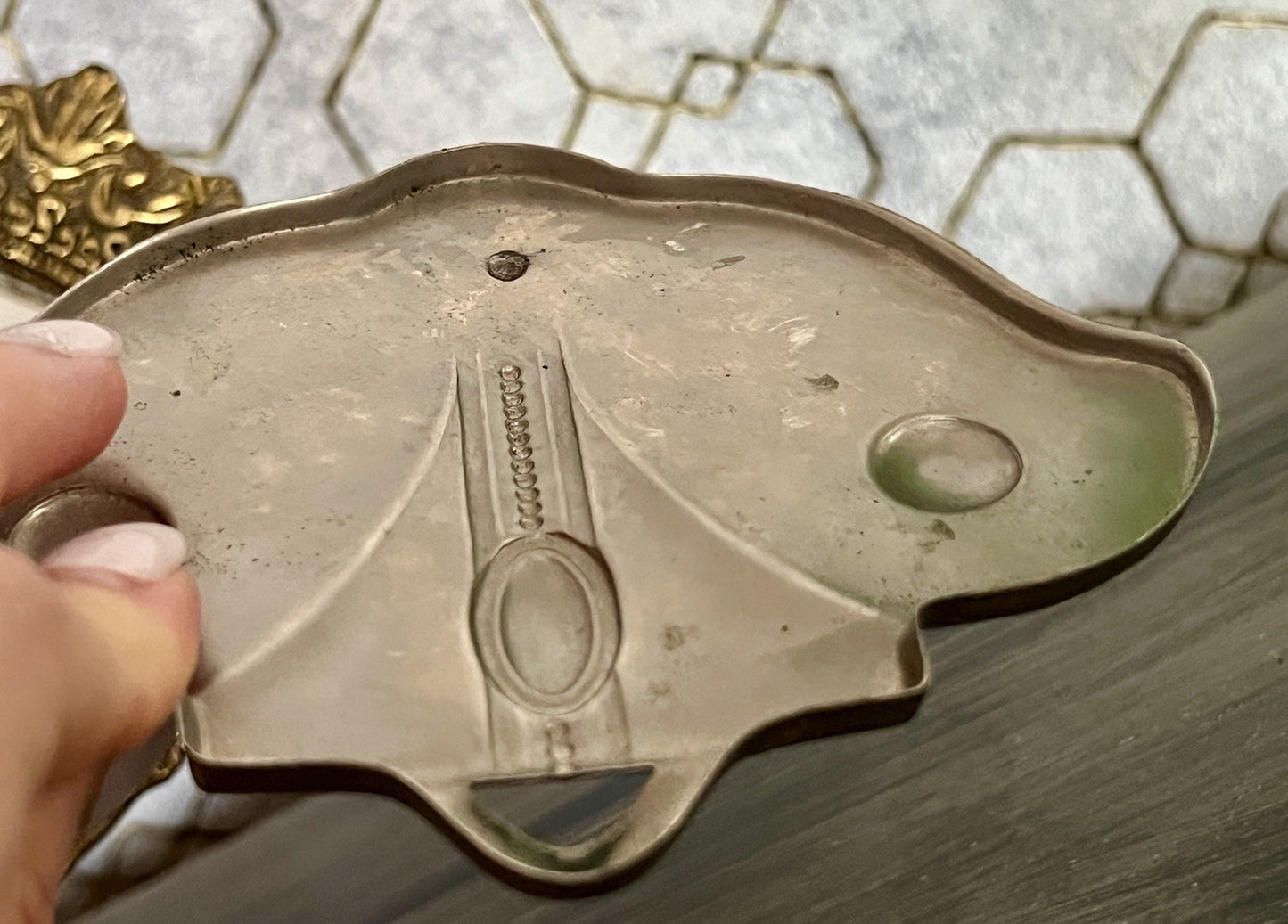 Antik Jugendstil Haken Handtuchhaken Kleiderhaken Metall verchromt? vernickelt?