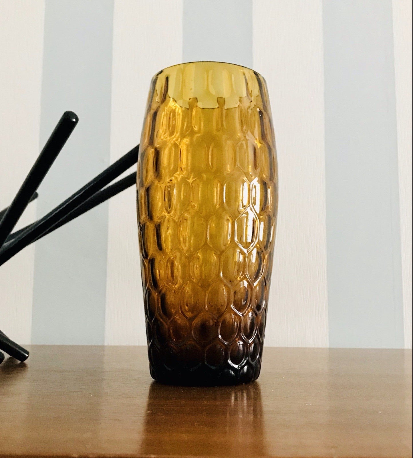 Vintage 60er Jahre MCM Glasvase Vase Glas Design Bernstein gelb Wabenmuster