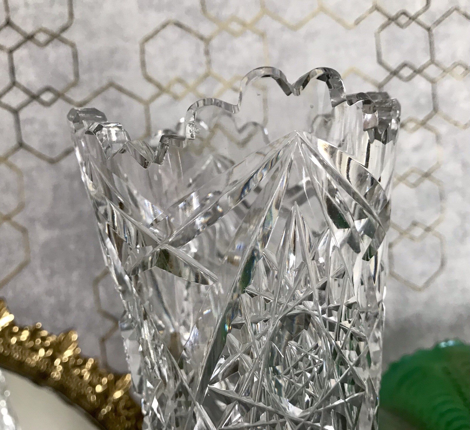 Alt Vintage Vase Glasvase Kristallglas Bleikristall geschliffen in Art Déco Stil