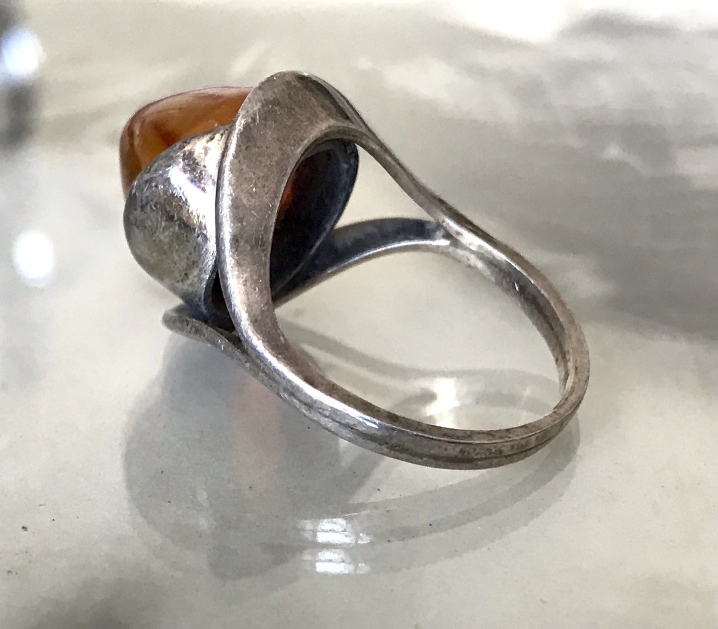 Alt Antik Vintage Edel Bernstein DAMEN RING Silber Super Design! Gr.56 57 WOW!