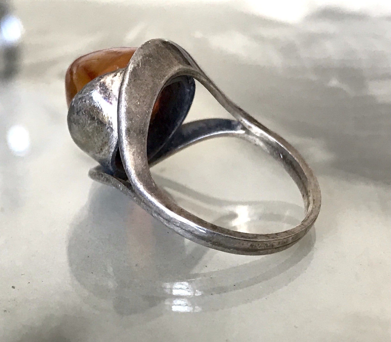Alt Antik Vintage Edel Bernstein DAMEN RING Silber Super Design! Gr.56 57 WOW!