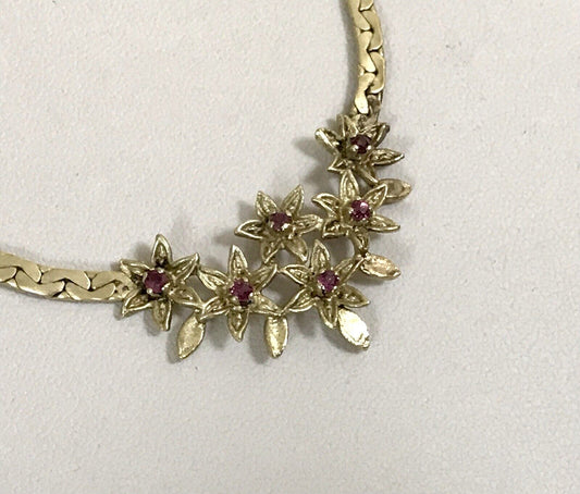 Antik Edel Jugendstil 925 Silber vergoldet Collier Halskette Rubine