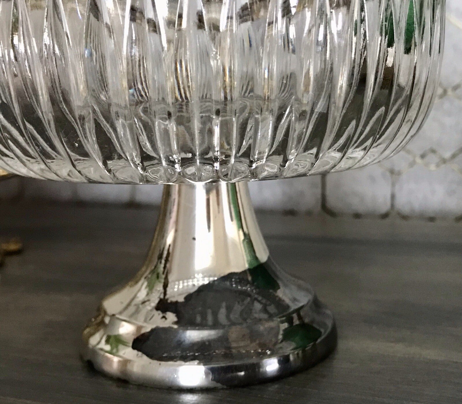 Vintage Glasschale Fußschale  Schale Glas versilberte Montur Kristallglas?