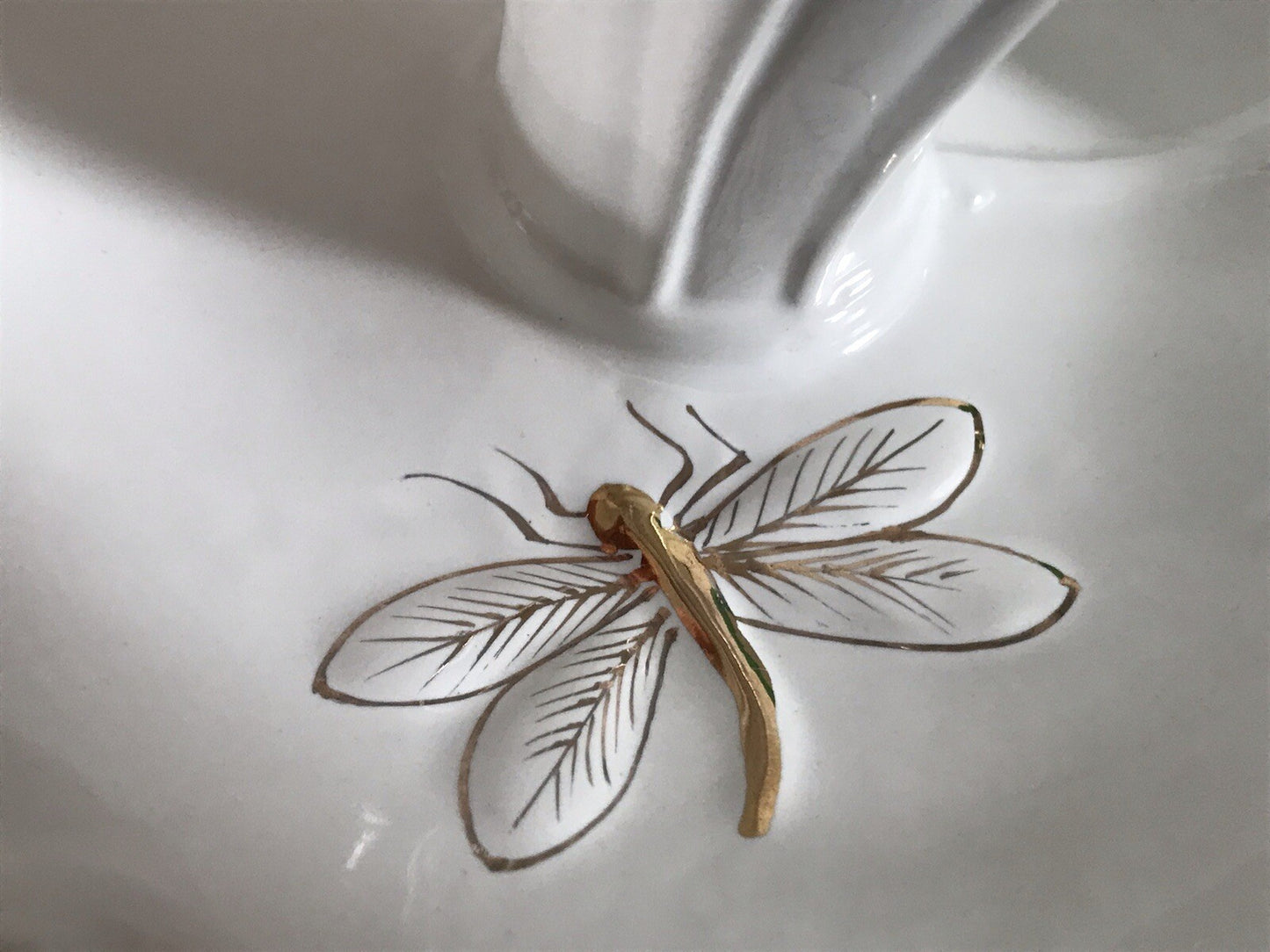 Antik reines Jugendstil Porzellan Kammerleuchter Leuchter weiß gold Libelle