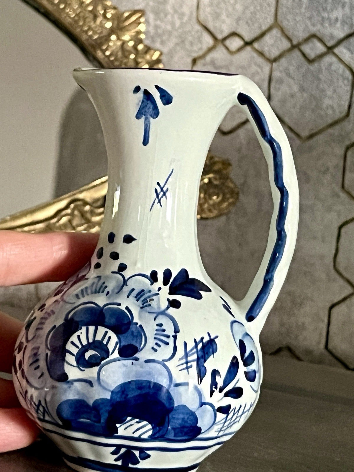 Vintage Fayence Keramik kleine Vase handbemalt Delfter Keramik Holland