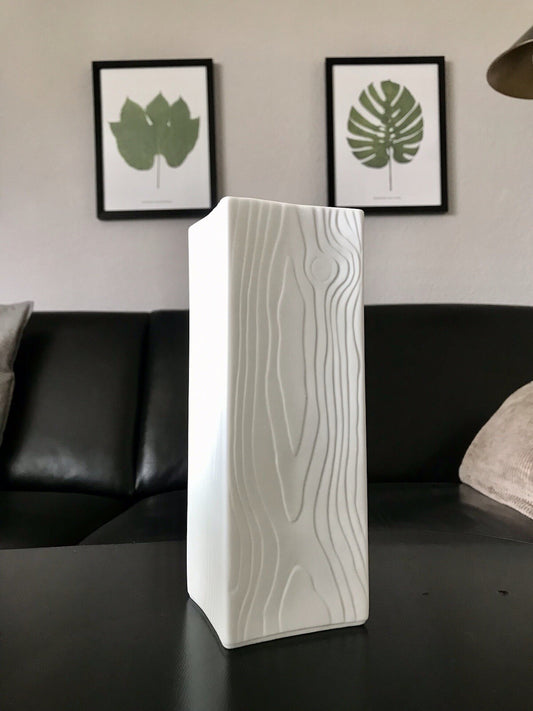 Vintage 60er Bisquit Porzellan Vase OpArt Seltmann Bavaria Holstruktur weiß