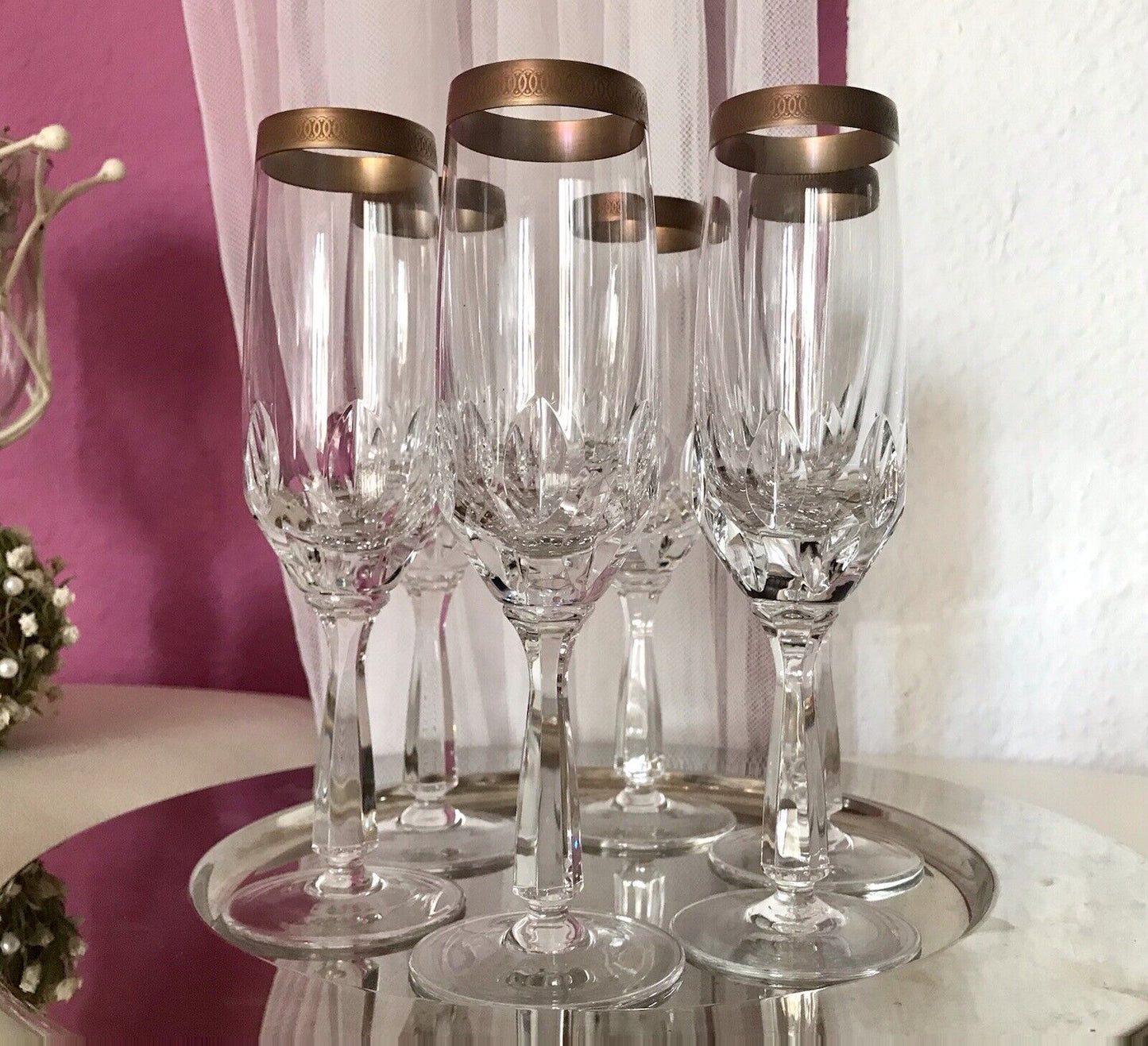 Vintage 6 EDEL Sektflöten Sektgläser Glas Kristallglas So Schön Mintonborte