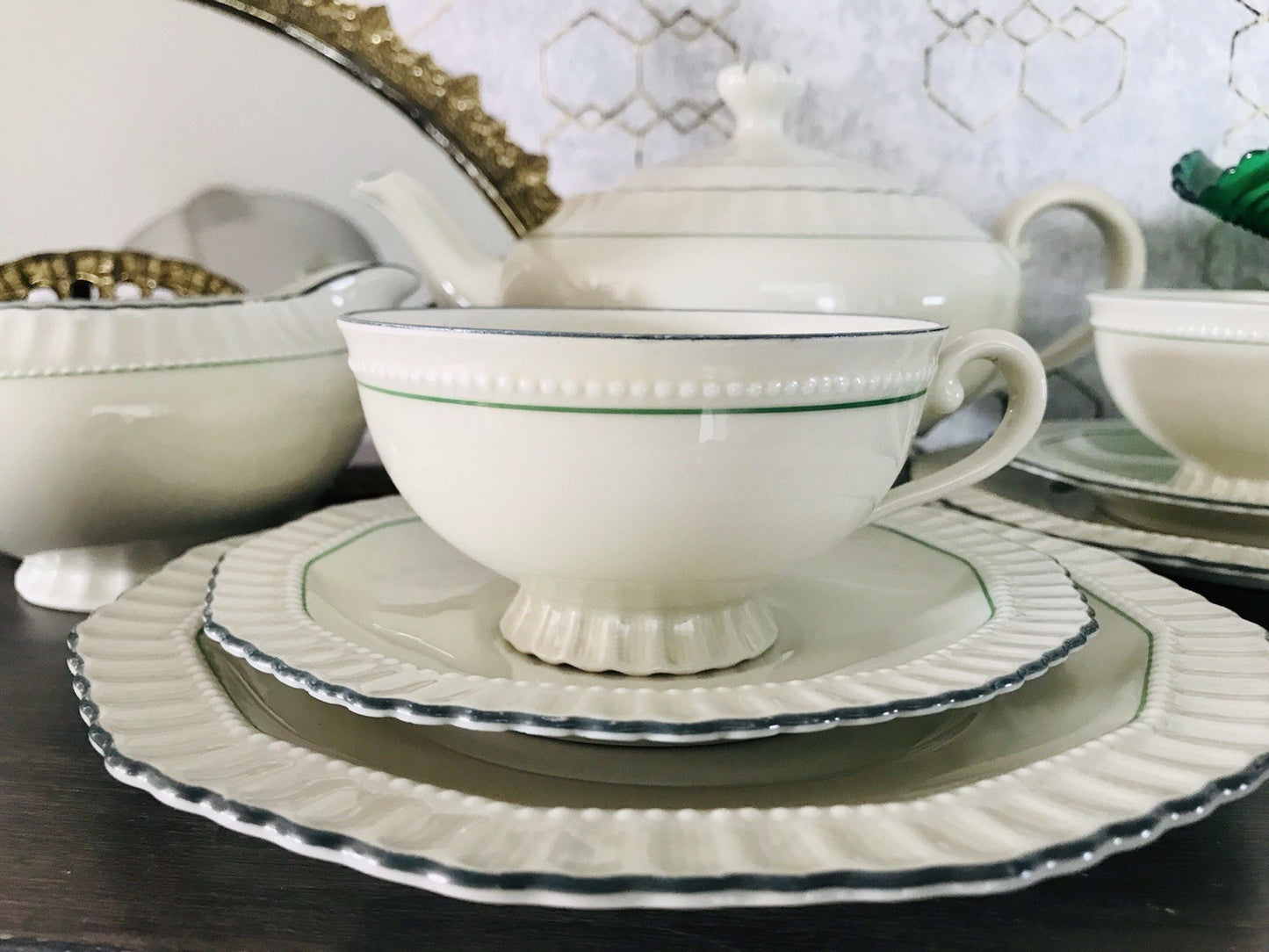 Antik Edel Art Déco Porzellan Kaffeeservice 8 Pers. SCHÖN Schlaggenwald Böhmen