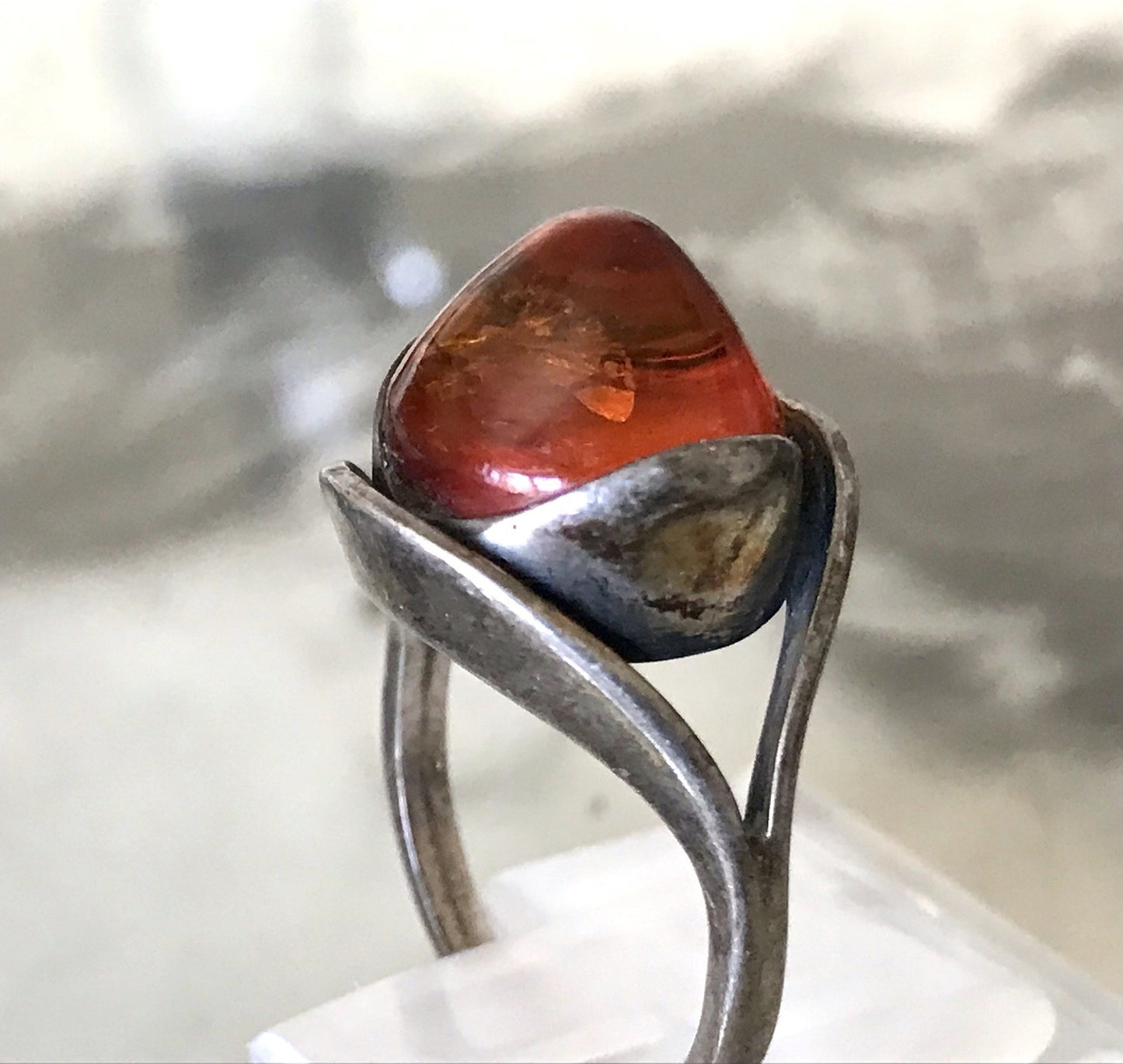 Alt Antik Vintage Edel Bernstein DAMEN RING Silber Super Design! Gr.56 57 WOW!