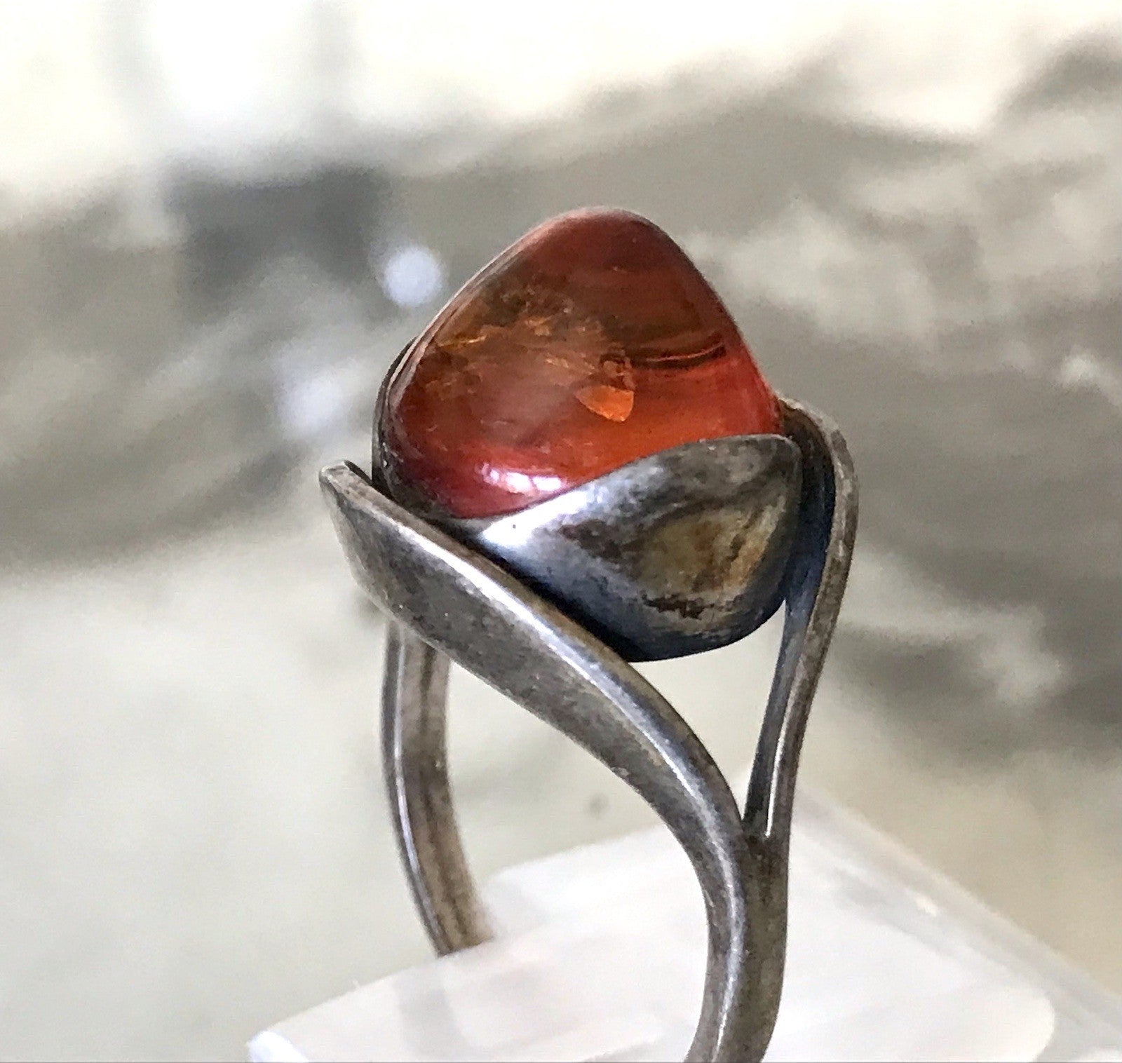 Alt Antik Vintage Edel Bernstein DAMEN RING Silber Super Design! Gr.56 57 WOW!
